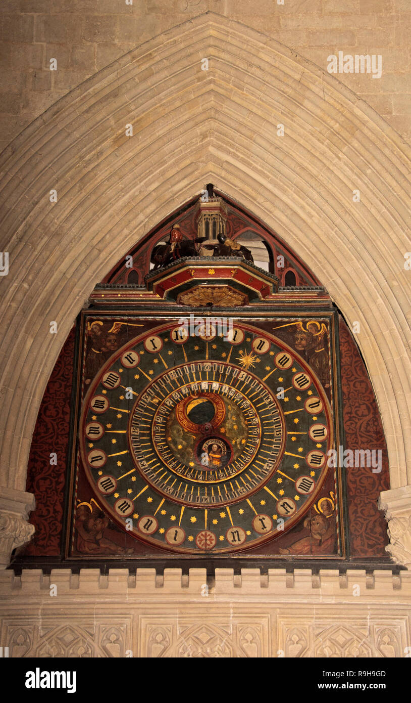 SOMERSET; Wells Cathedral; DER BRUNNEN WECKER Stockfoto
