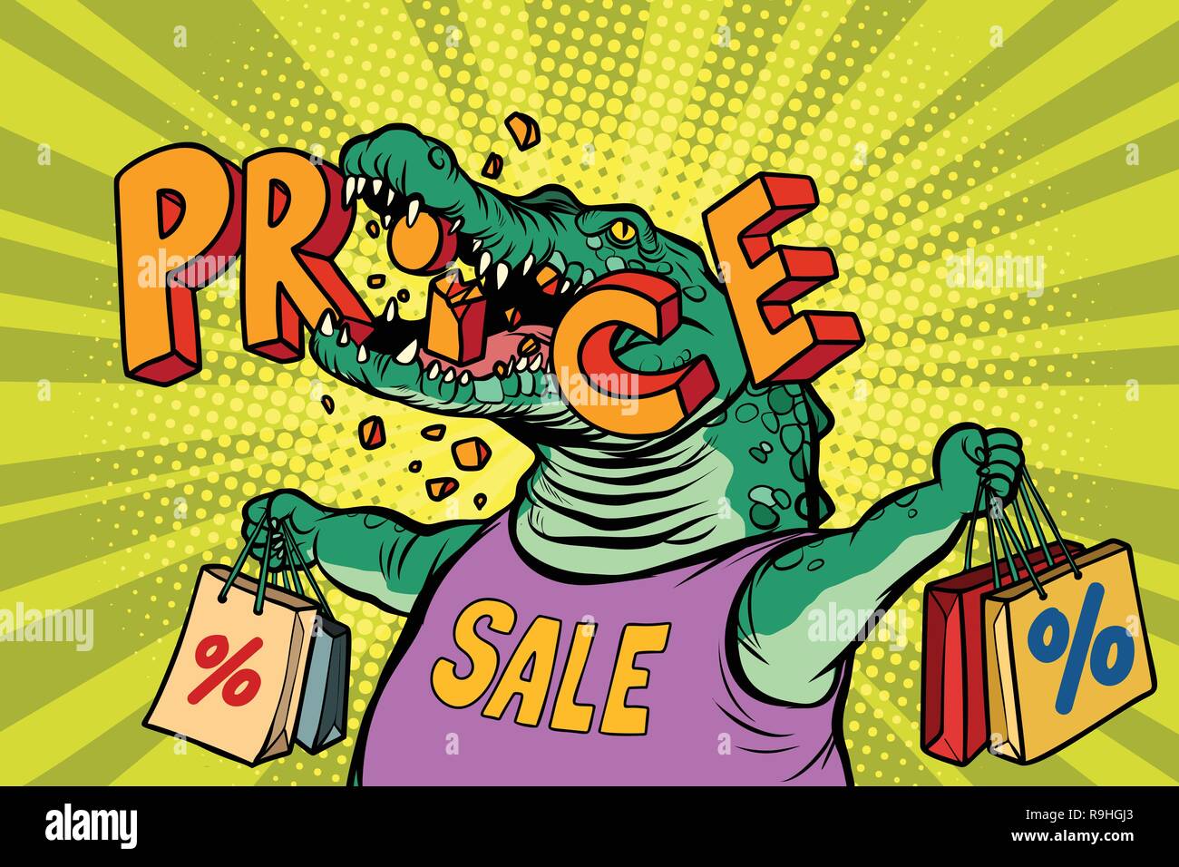Rabatt Preise Verkauf grünen Krokodil Zeichen Stock Vektor