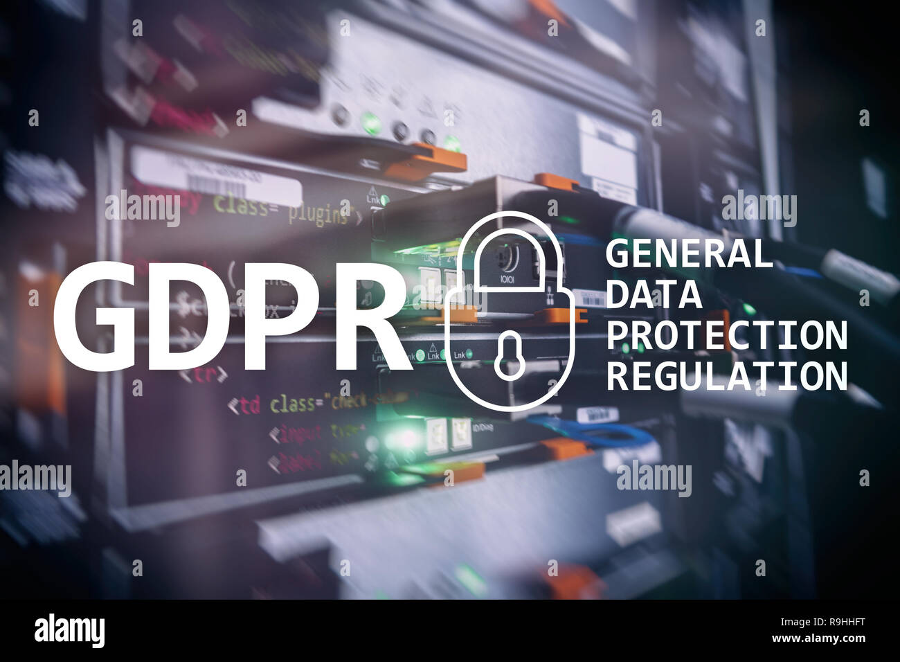 Bipr, allgemeine Datenschutzverordnung der Compliance. Serverraum Hintergrund. Stockfoto