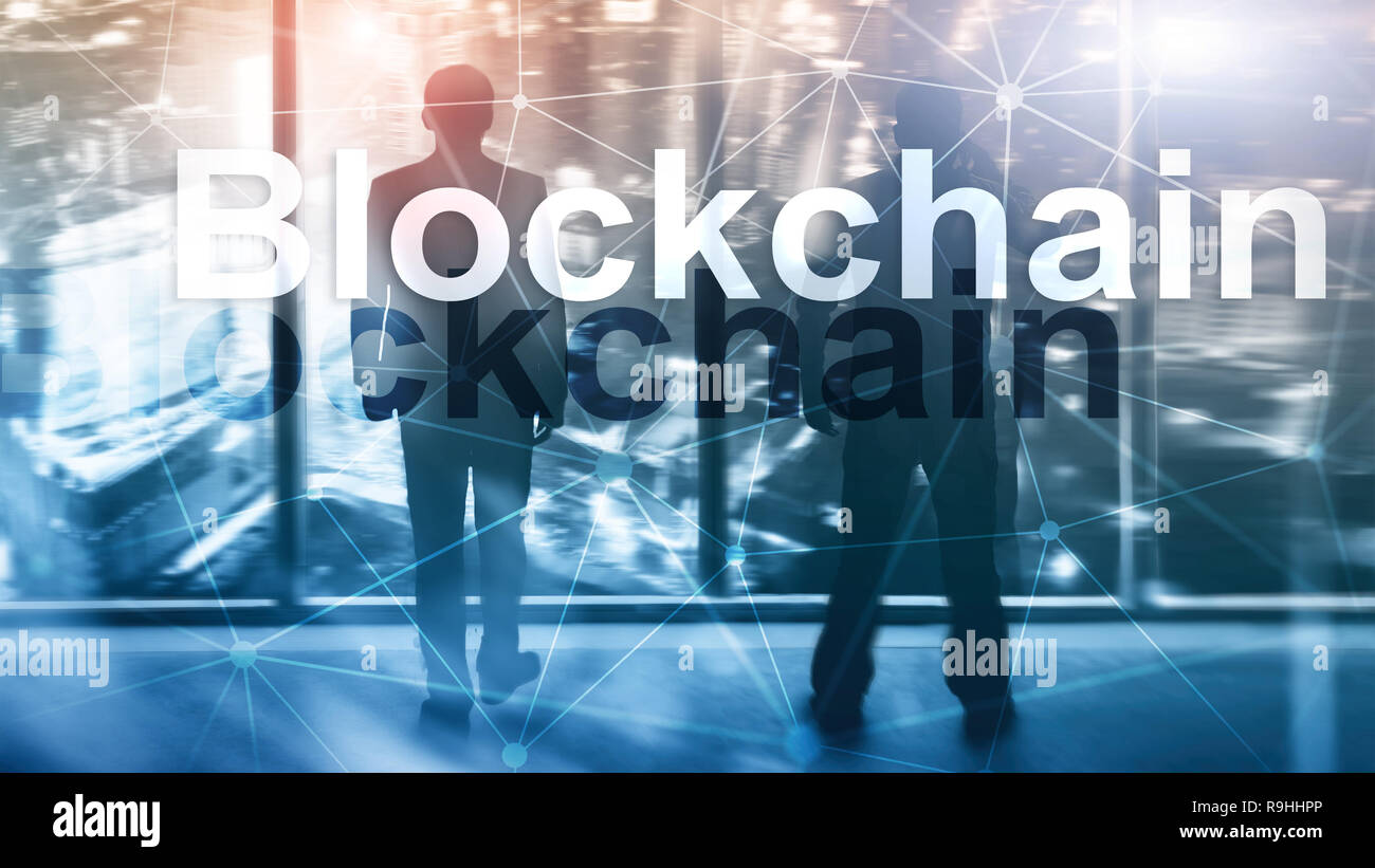 Blockchain Technologiekonzept auf dem Server hinterlegt. Verschlüsselung der Daten. Stockfoto