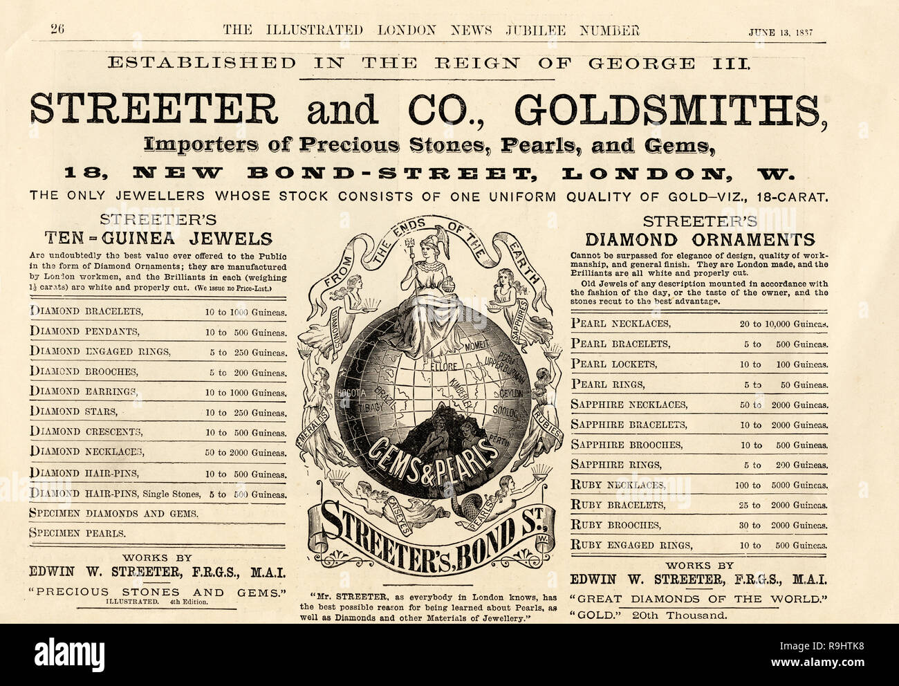 Werbung für Streeter & Co Goldschmiede aus der Jubiläumsausgabe der Illustrated London News Juni 1887 Stockfoto