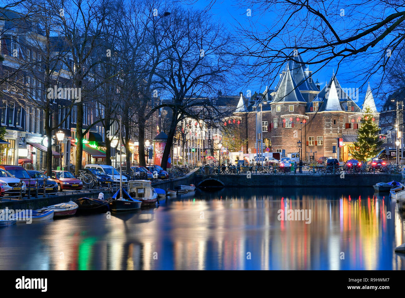 Amsterdam bei Sonnenuntergang, nachtlandschaften, Stockfoto