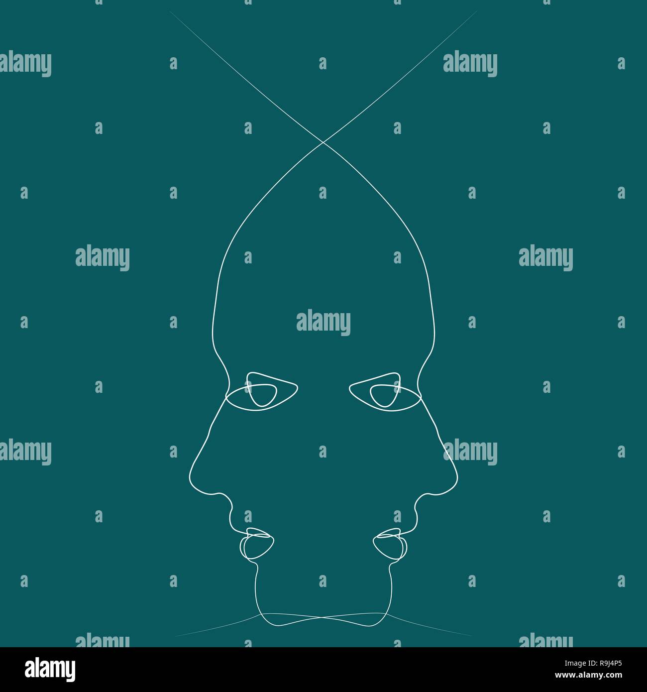 Zwei Menschen Silhouetten mit einer Linie gezeichnet. Einfachen vektor Illustration. Separate auf einem farbigen Hintergrund. Stock Vektor