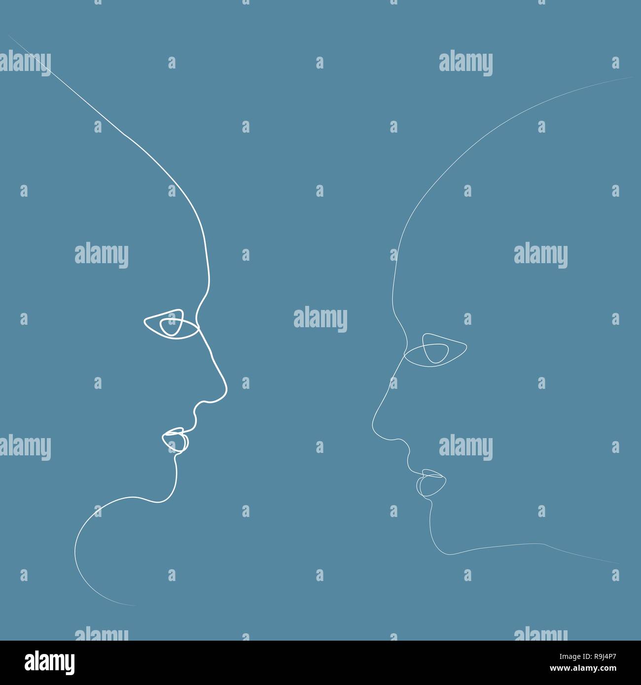 Zwei Menschen Silhouetten mit einer Linie gezeichnet. Einfachen vektor Illustration. Separate auf einem farbigen Hintergrund. Stock Vektor
