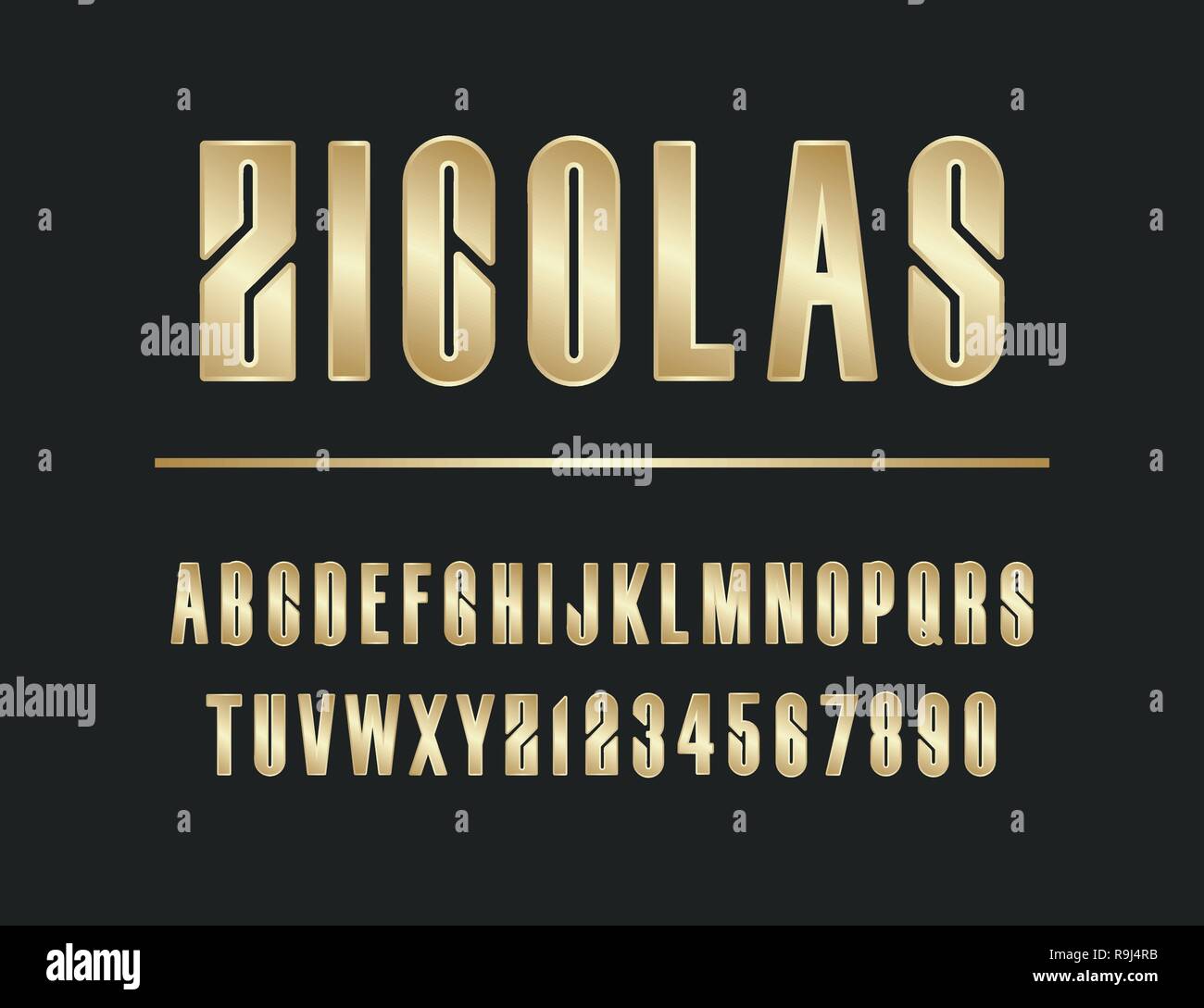 Der Vektor der modernen Alphabet Buchstaben und Zahlen. Lateinische Buchstaben von A bis Z und die Zahlen von 0 bis 9. Stock Vektor