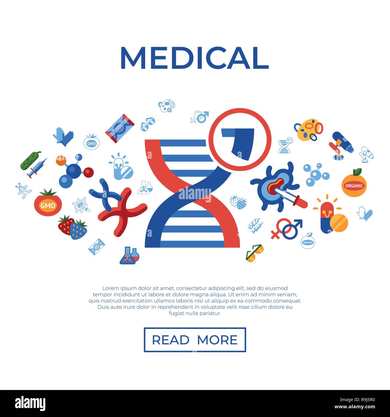 Digitale vektor Gentechnik Gvo-Technologie Symbole Infografiken eingestellt Stock Vektor