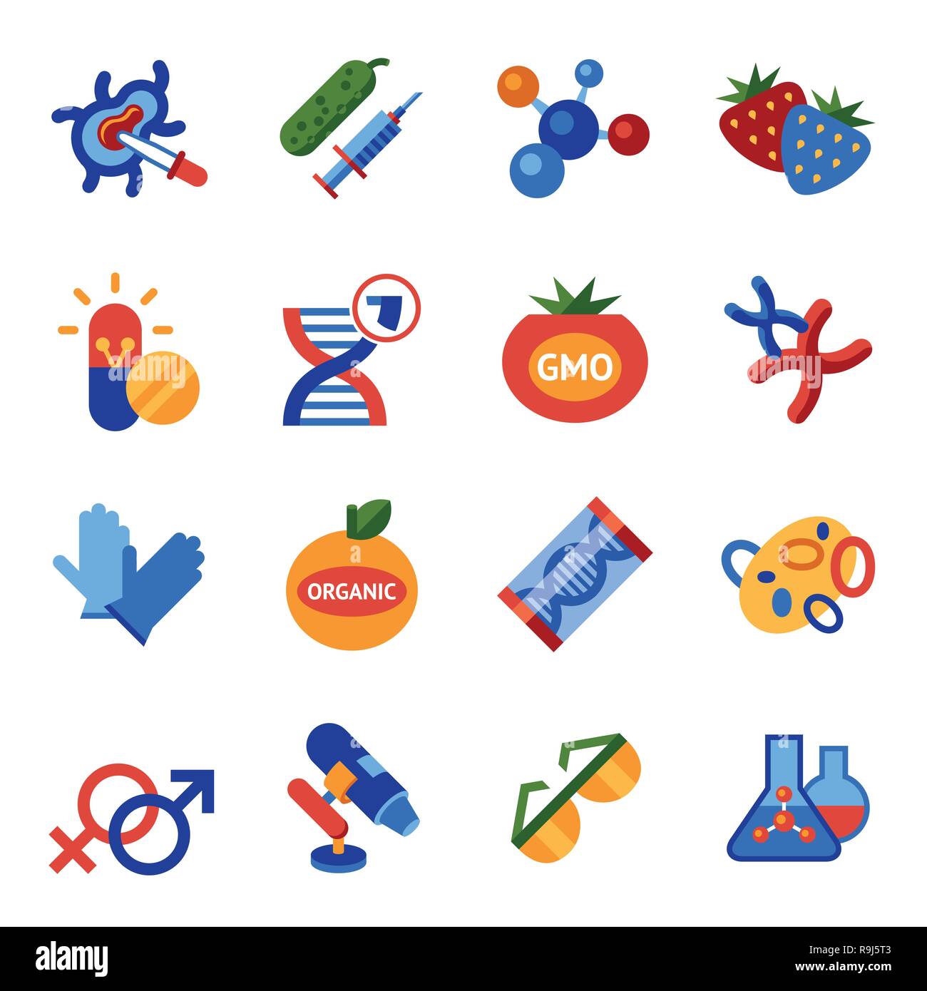 Digitale vektor Gentechnik Gvo-Technologie Symbole Infografiken eingestellt Stock Vektor