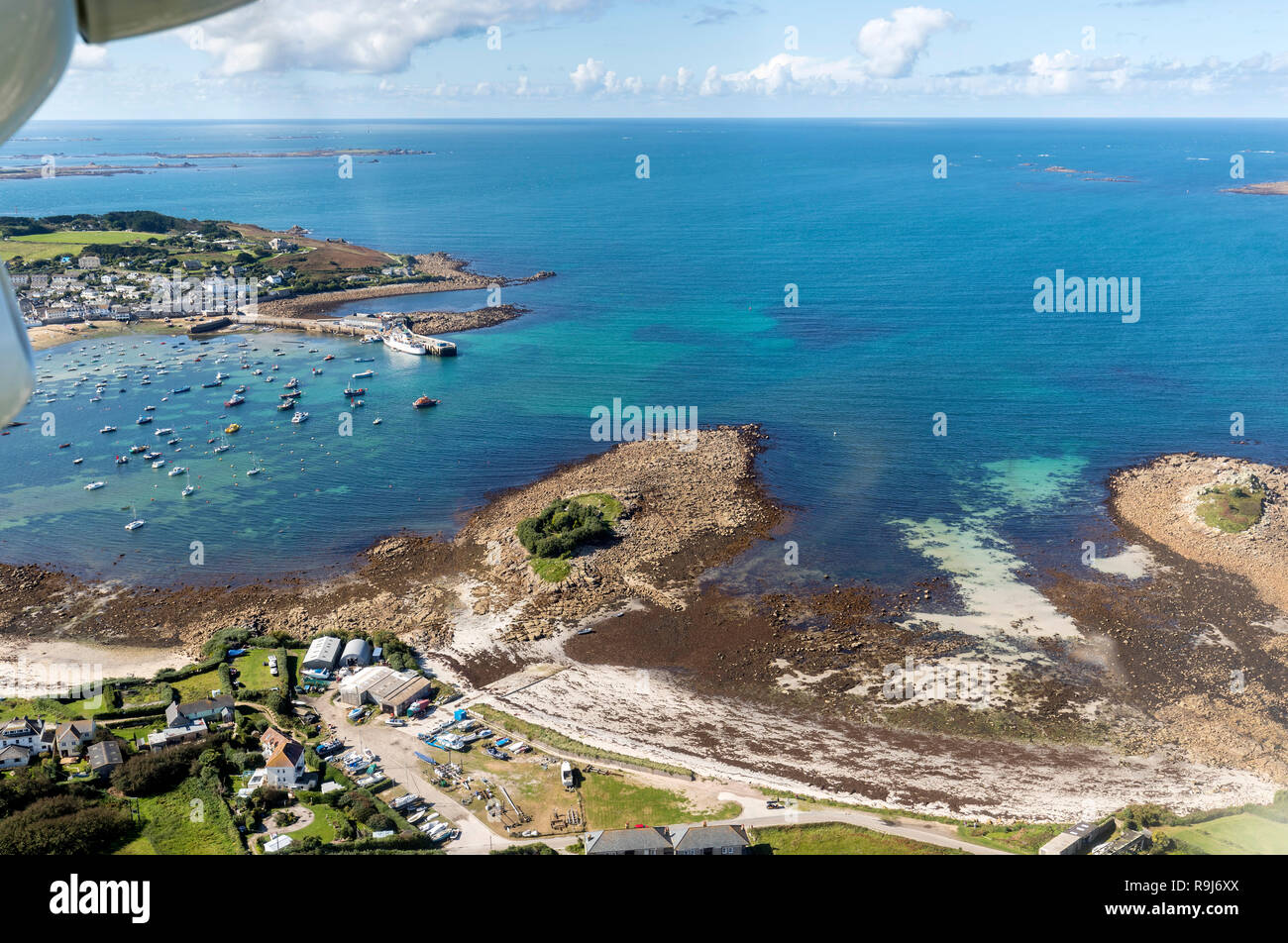 St Mary's aus der Luft; Scilly-Inseln, Großbritannien Stockfoto