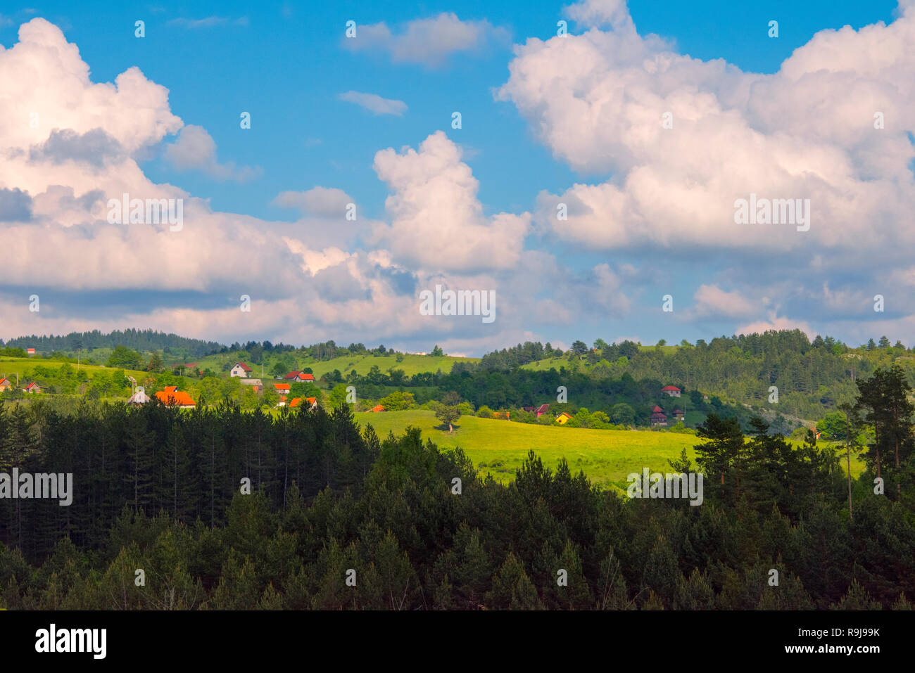 Dorf in den Bergen, Uvac, Serbien Stockfoto