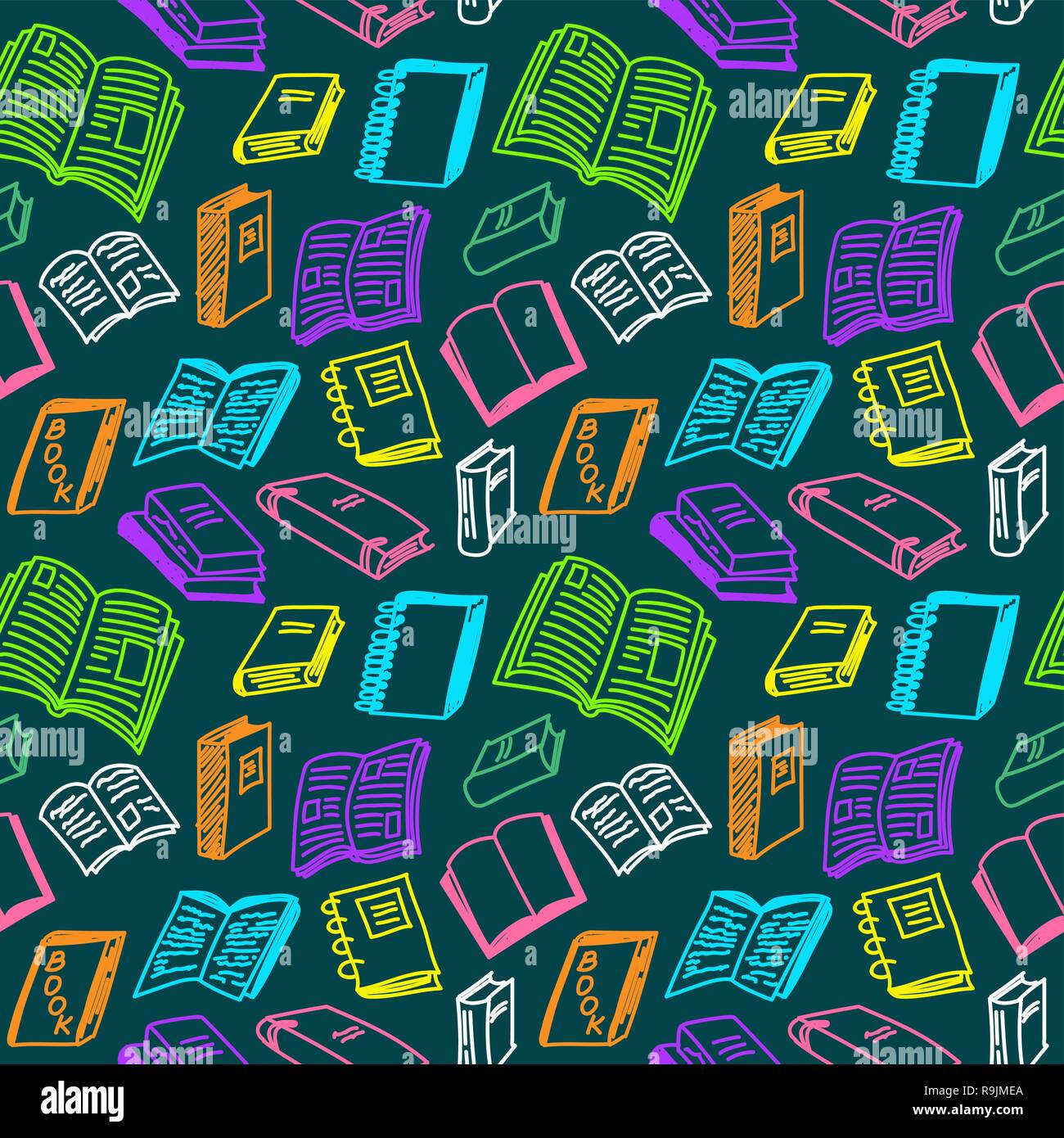 Bücher Skizze nahtlose bunte Muster in doodle Stil, Vektor, Abbildung Stock Vektor