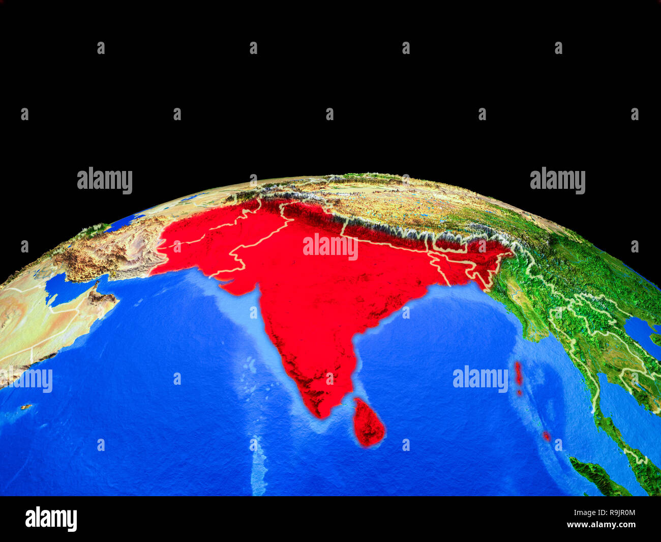 SAARC Mitglied staaten am Modell des Planeten Erde mit Ländergrenzen und sehr detaillierten Planeten Oberfläche. 3D-Darstellung. Elemente dieses Bild eingerichtet Stockfoto