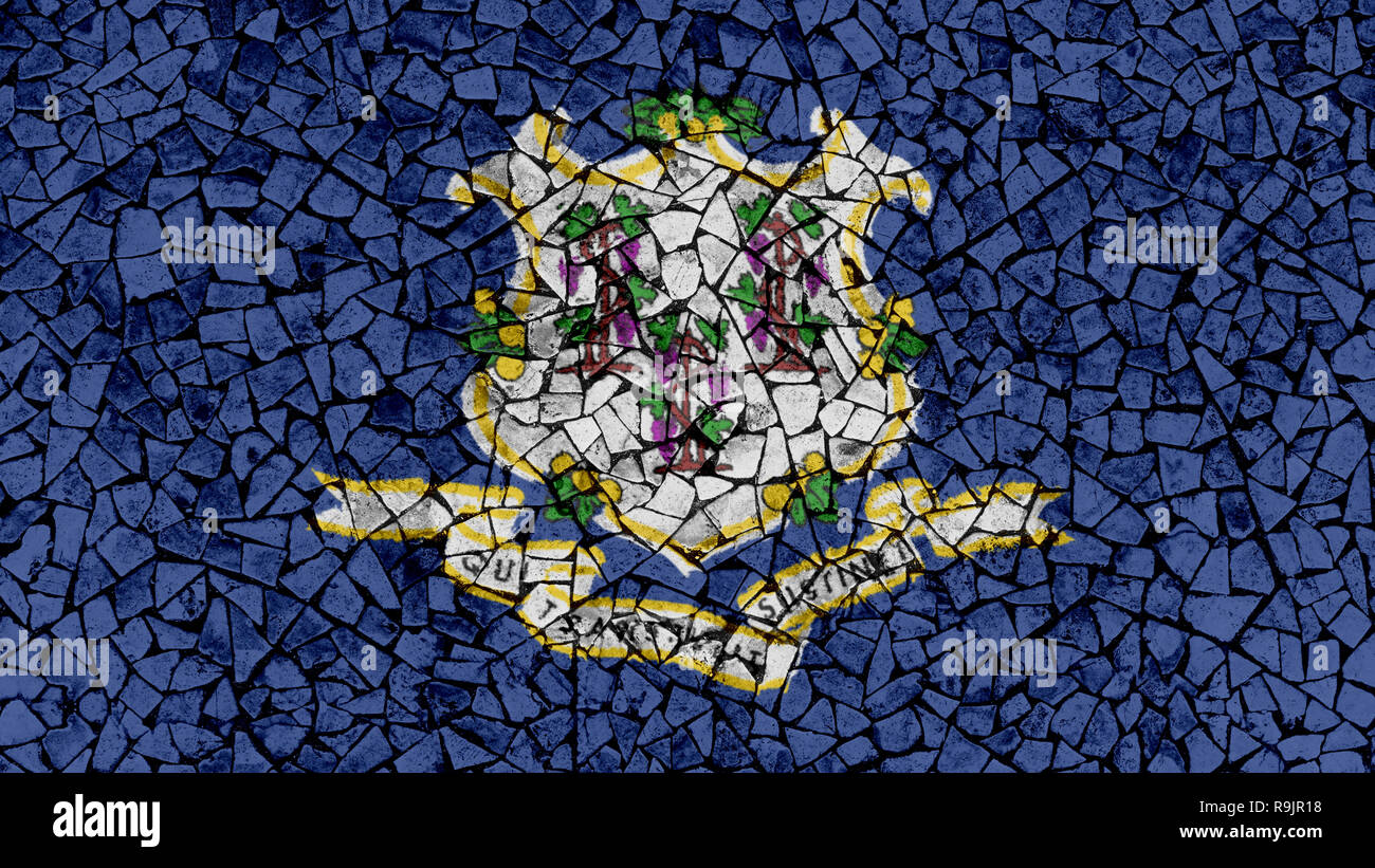 Fliesen Mosaik Gemälde von Connecticut Flagge, US-Hintergrund Stockfoto