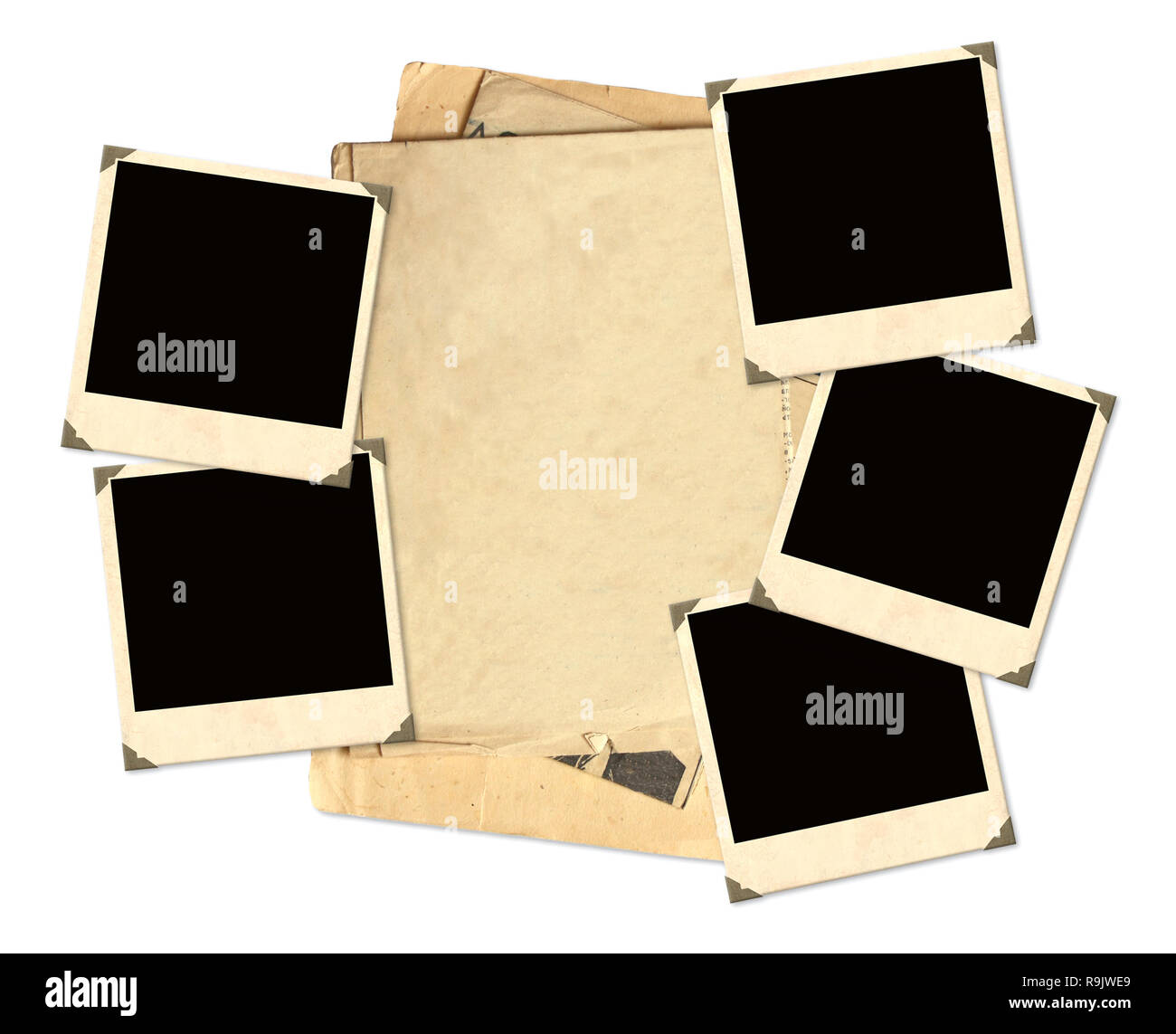 Alte Fotos für scrapbooking Objekt isoliert über Weiß Stockfoto