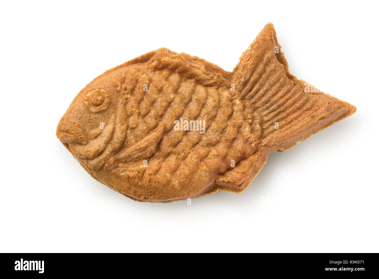 Single frisch gebackene Taiyaki, japanischen Fisch geformten Kuchen mit roten Bohnen pasteisolated auf weißem Hintergrund Stockfoto