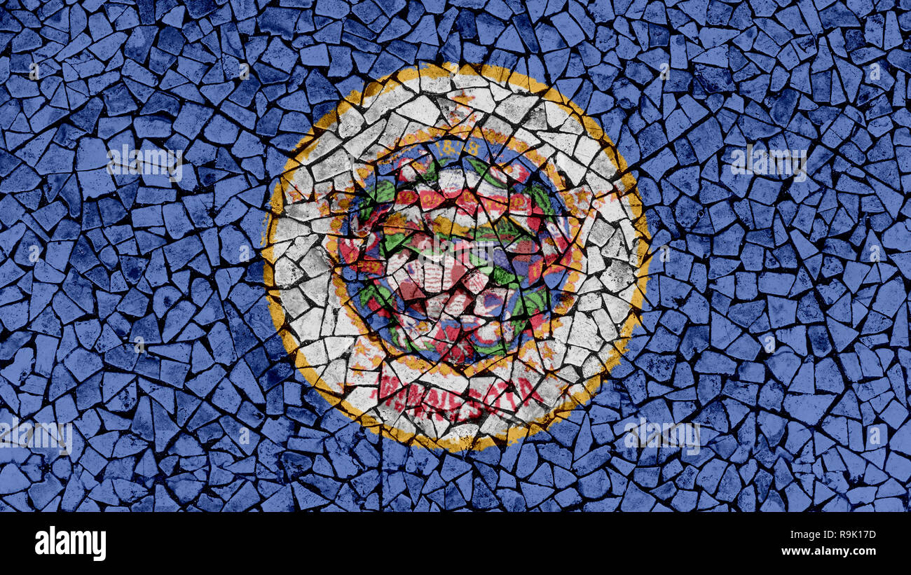 Fliesen Mosaik Gemälde von Minnesota Flagge, US-Hintergrund Stockfoto