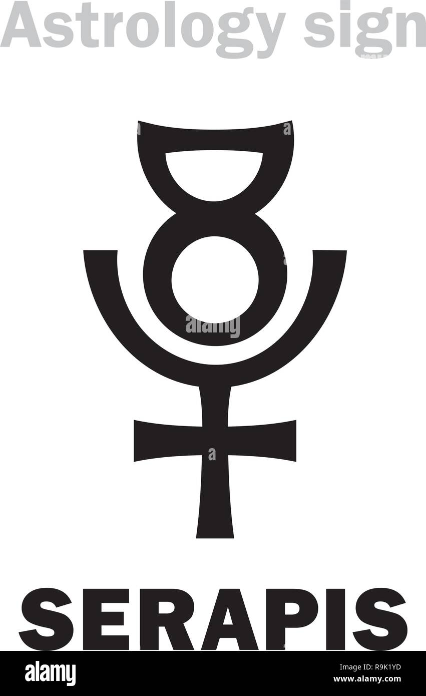 Astrologie Alphabet: SERAPIS/Osiris-Apis (Userhapi), Hellenistische ägyptischen Gott der Fülle, Fruchtbarkeit, Unterwelt und jenseits. Hieroglyphischen Zeichen. Stock Vektor