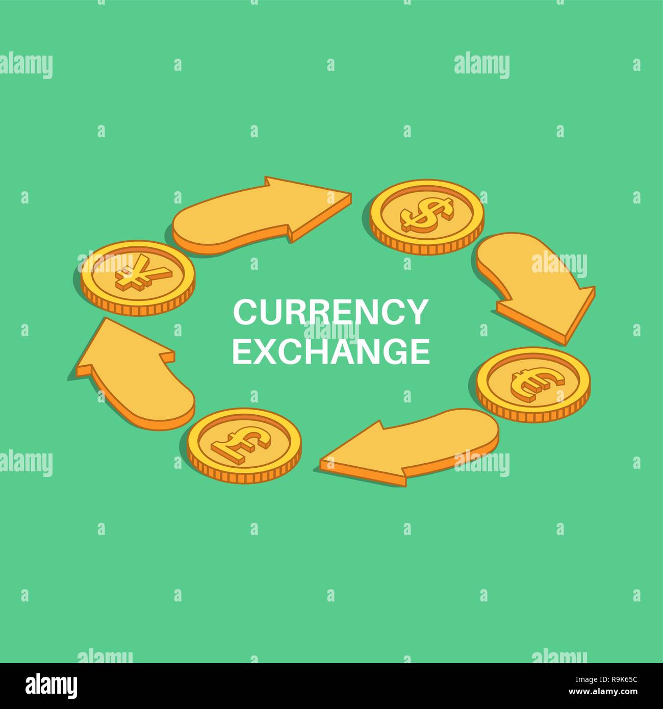 Vector Illustration Wechselstube Munzen Dollar Euro Pfund - 