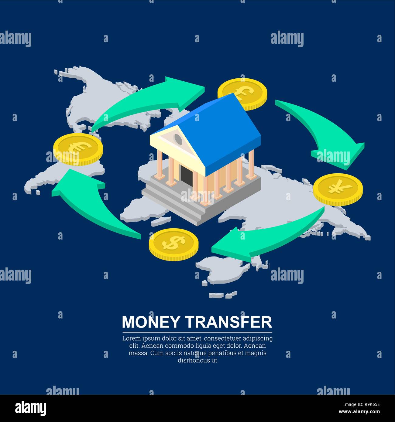 Vector Illustration Wechselstube Munzen Dollar Euro Pfund - 
