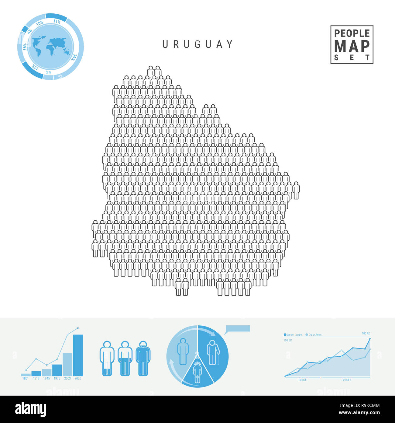 Uruguay Menschen auf das Symbol Karte. Leute in der Form einer Karte