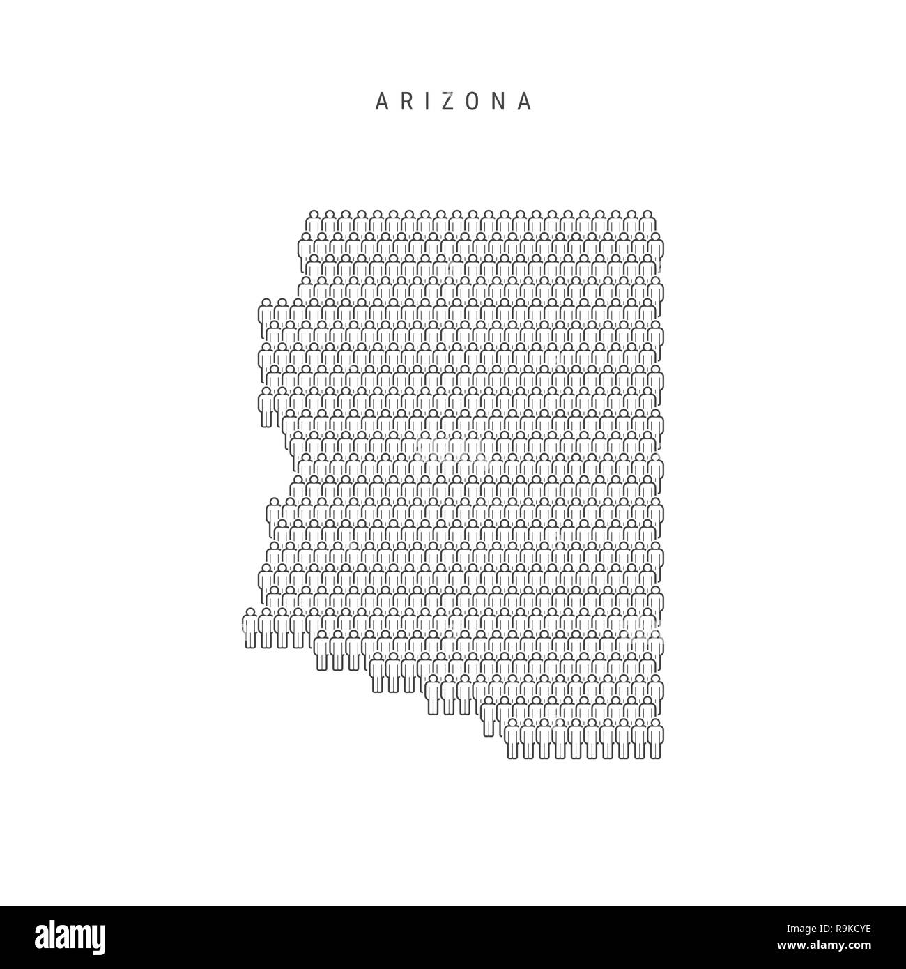 Leute Karte von Arizona, USA. Stilisierte Silhouette, Leute in der Form einer Karte von Arizona. Arizona Bevölkerung. Abbildung isoliert auf Whit Stockfoto