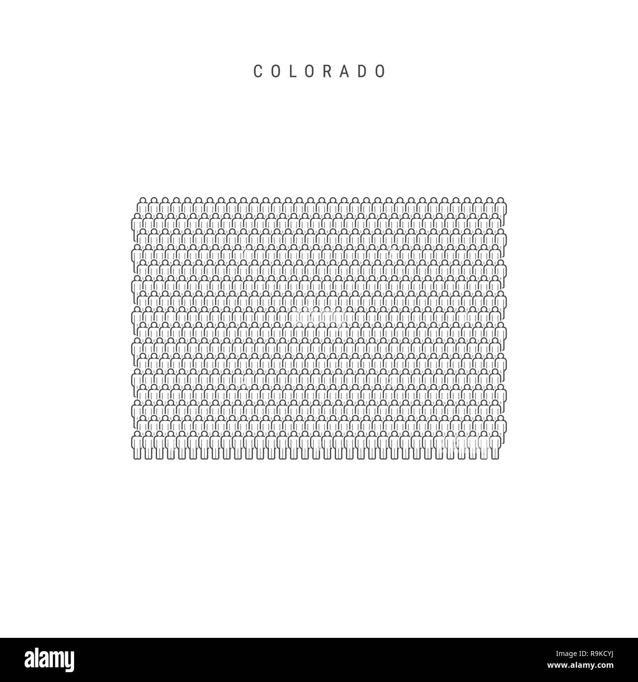 Leute Karte von Colorado, USA. Stilisierte Silhouette, Leute in der Form einer Karte von Colorado. Colorado Bevölkerung. Abbildung isoliert auf W Stockfoto