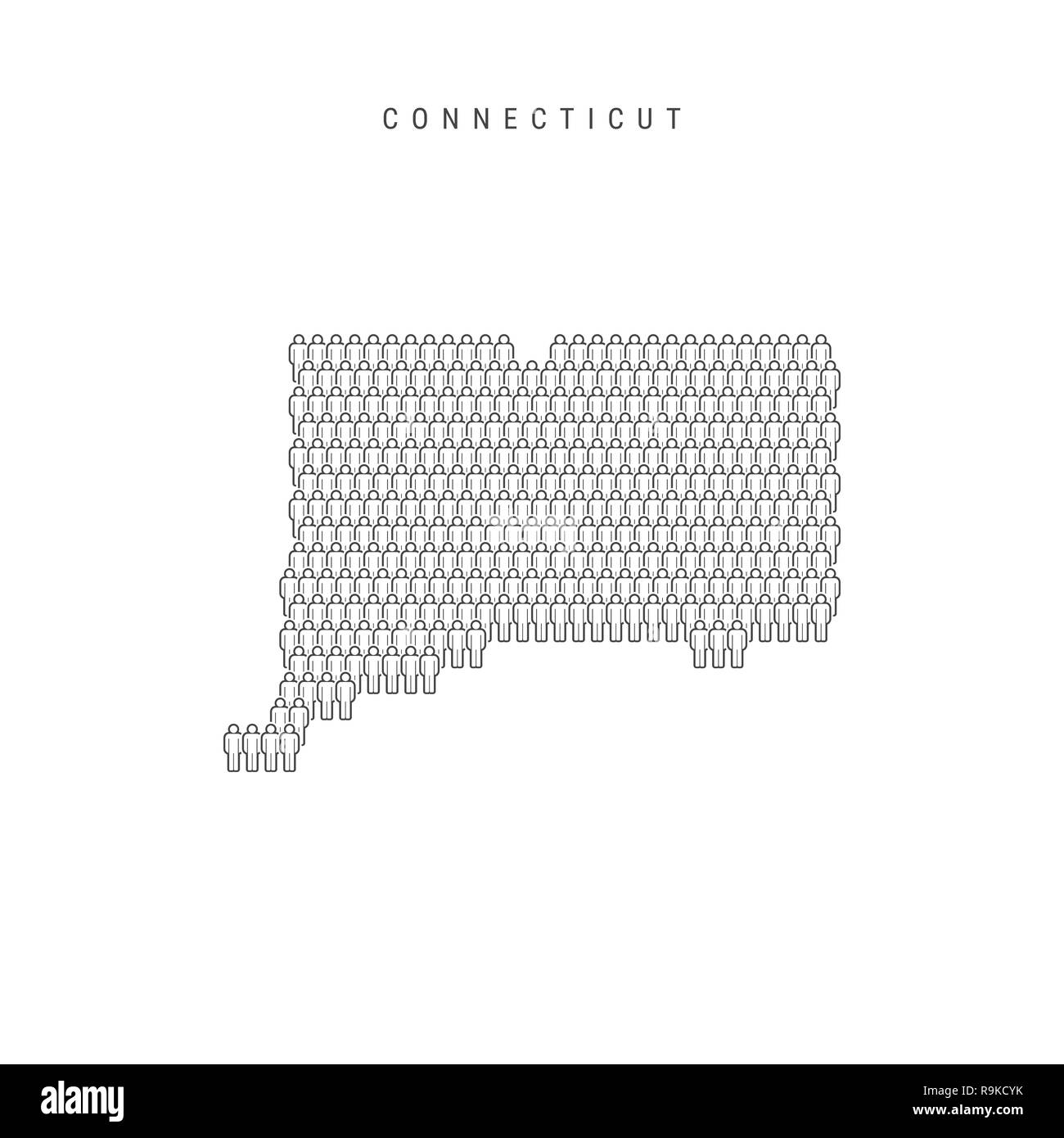 Leute Karte von Connecticut, USA. Stilisierte Silhouette, Leute in der Form einer Karte von Connecticut. Connecticut Bevölkerung. Abbildung: Isol Stockfoto