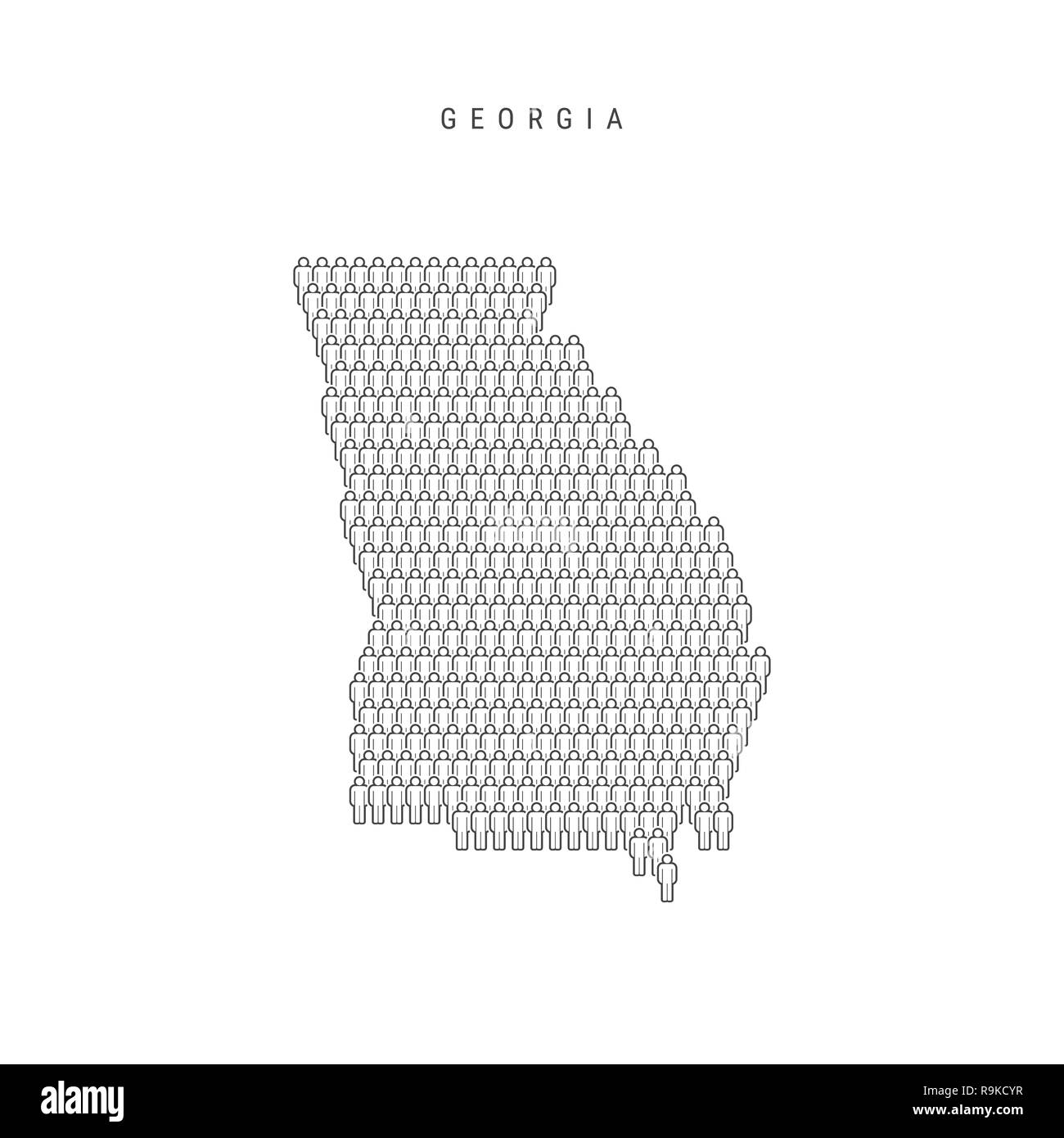 Leute Karte von Georgien, US-Staat. Stilisierte Silhouette, Leute in der Form einer Karte von Georgien. Georgien Bevölkerung. Abbildung isoliert auf Whit Stockfoto