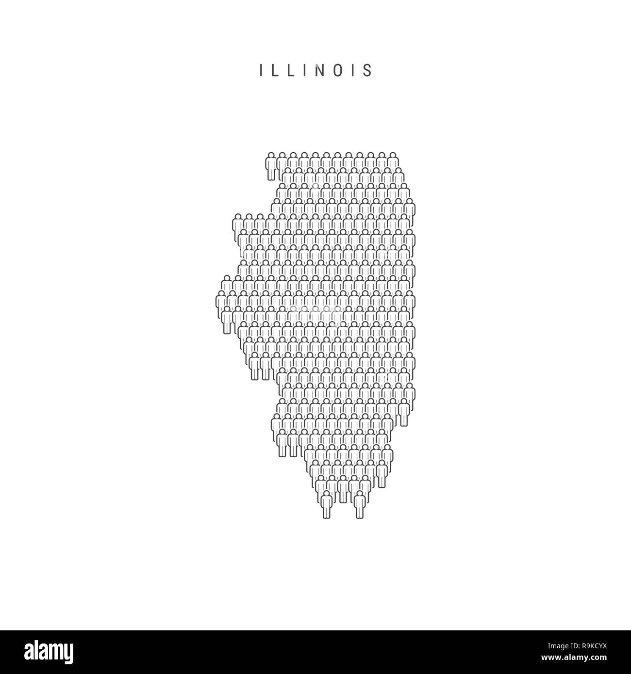 Leute Karte von Illinois, US-Staat. Stilisierte Silhouette, Leute in der Form einer Karte von Illinois. Illinois Bevölkerung. Abbildung isoliert auf W Stockfoto