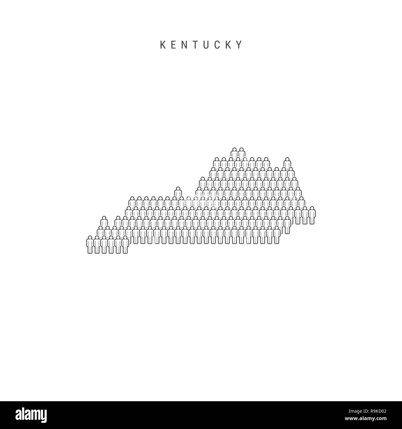 Leute Karte von Kentucky, US-Staat. Stilisierte Silhouette, Leute in der Form einer Karte von Kentucky. Kentucky Bevölkerung. Abbildung isoliert auf W Stockfoto