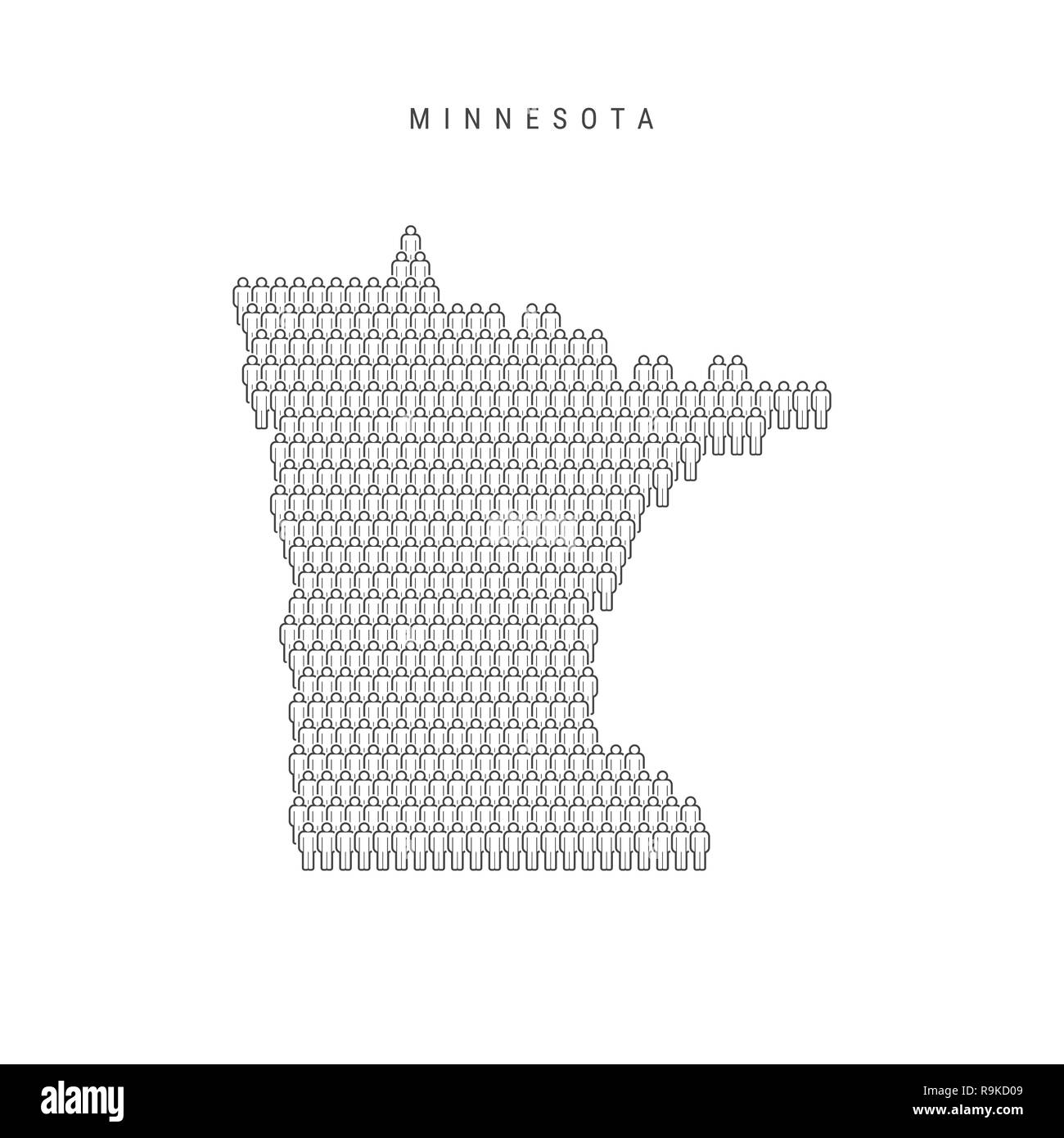 Leute Karte von Minnesota, US-Staat. Stilisierte Silhouette, Leute in der Form einer Karte von Minnesota. Minnesota Bevölkerung. Abbildung: Isolierte o Stockfoto