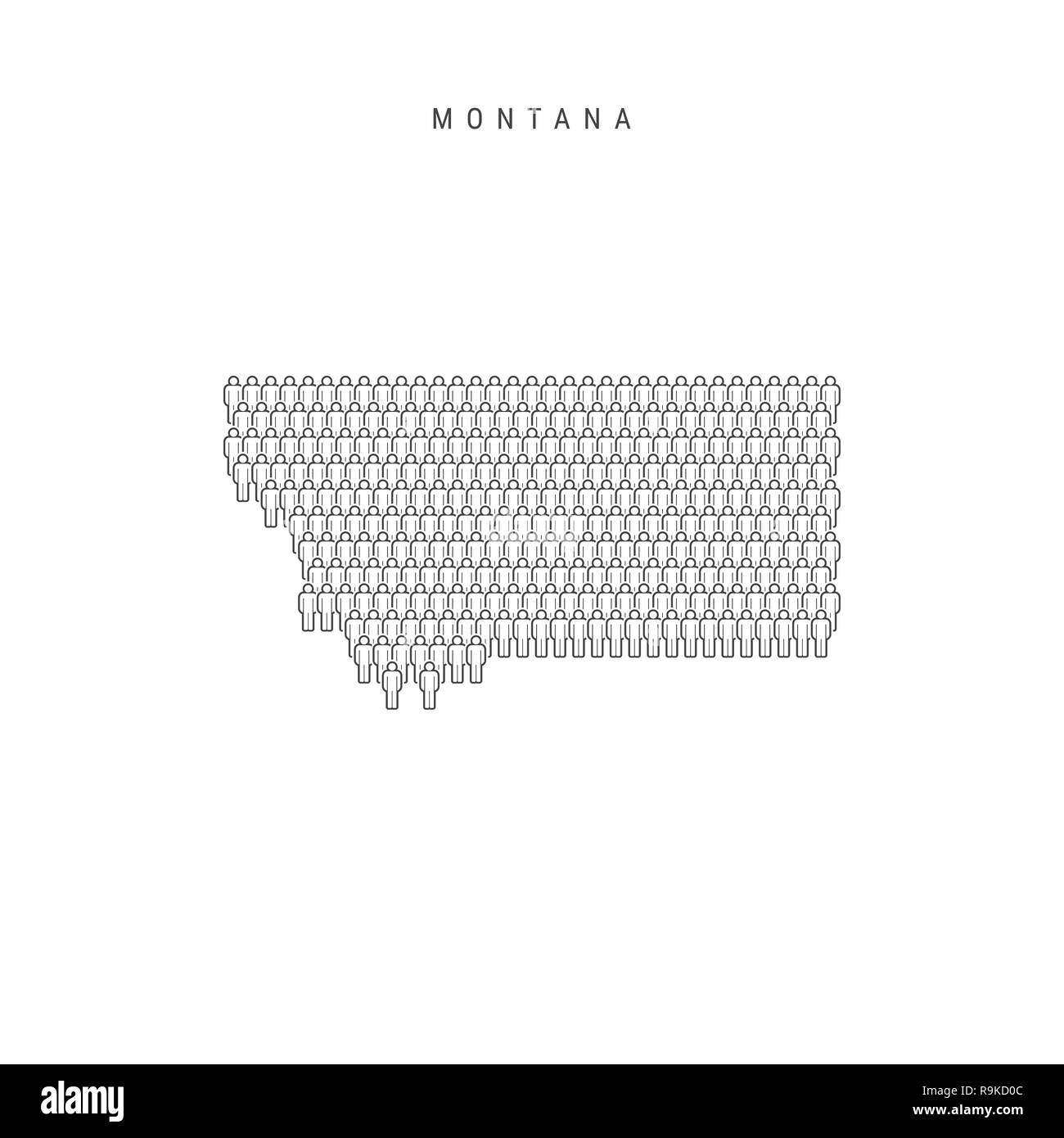 Leute Karte von Montana, US-Staat. Stilisierte Silhouette, Leute in der Form einer Karte von Montana. Montana Bevölkerung. Abbildung isoliert auf Whit Stockfoto