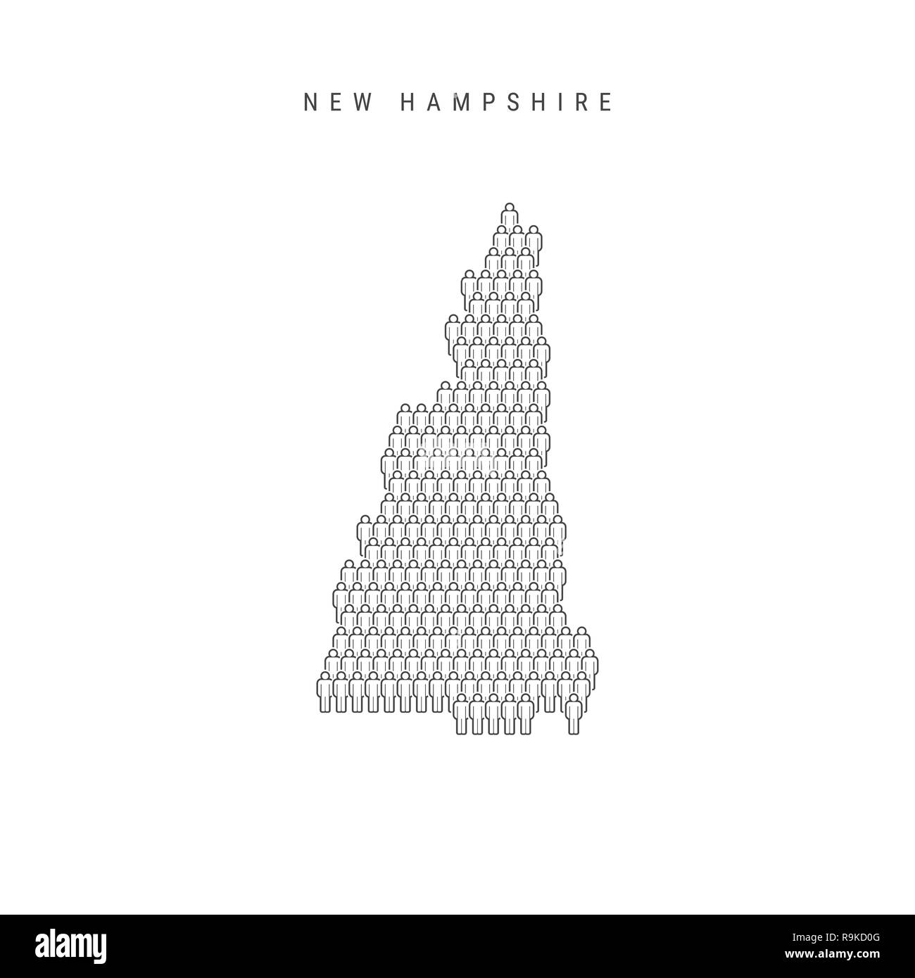 Leute Karte von New Hampshire, USA. Stilisierte Silhouette, Leute in der Form einer Karte von New Hampshire. New Hampshire Bevölkerung. Illustratio Stockfoto