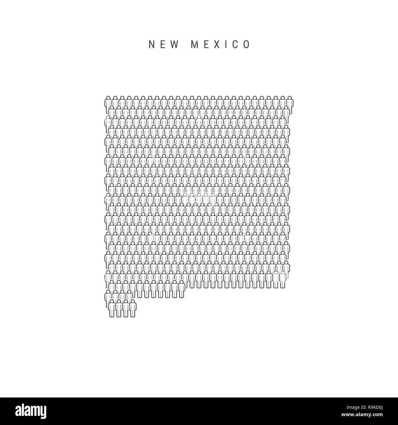 Leute Karte von New Jersey, USA. Stilisierte Silhouette, Leute in der Form einer Karte von New Mexiko. New York Bevölkerung. Abbildung: Isolieren Stockfoto