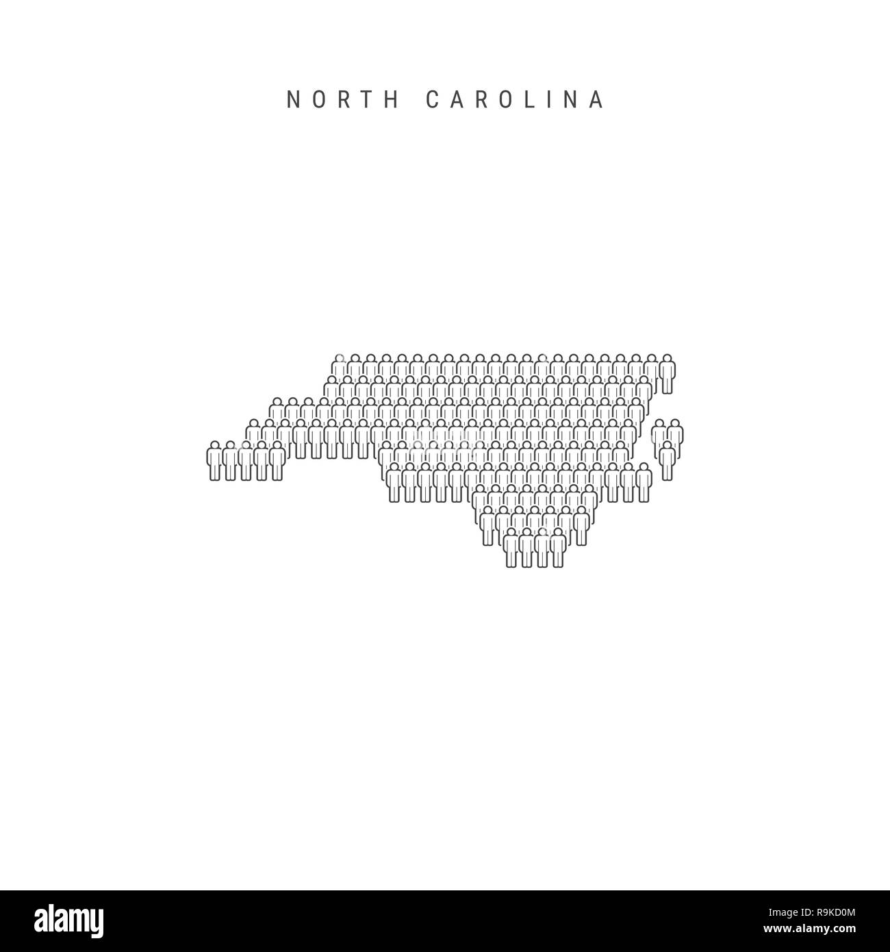 Leute Karte von North Carolina, USA. Stilisierte Silhouette, Leute in der Form einer Karte von North Carolina. North Carolina Bevölkerung. Illustra Stockfoto