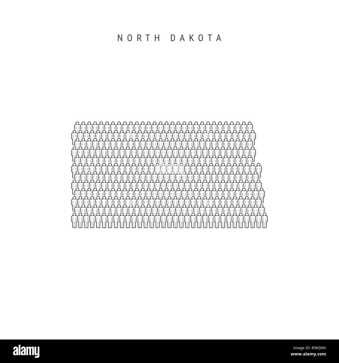 Leute Karte von North Dakota, USA. Stilisierte Silhouette, Leute in der Form einer Karte von North Dakota. North Dakota Bevölkerung. Abbildung I Stockfoto