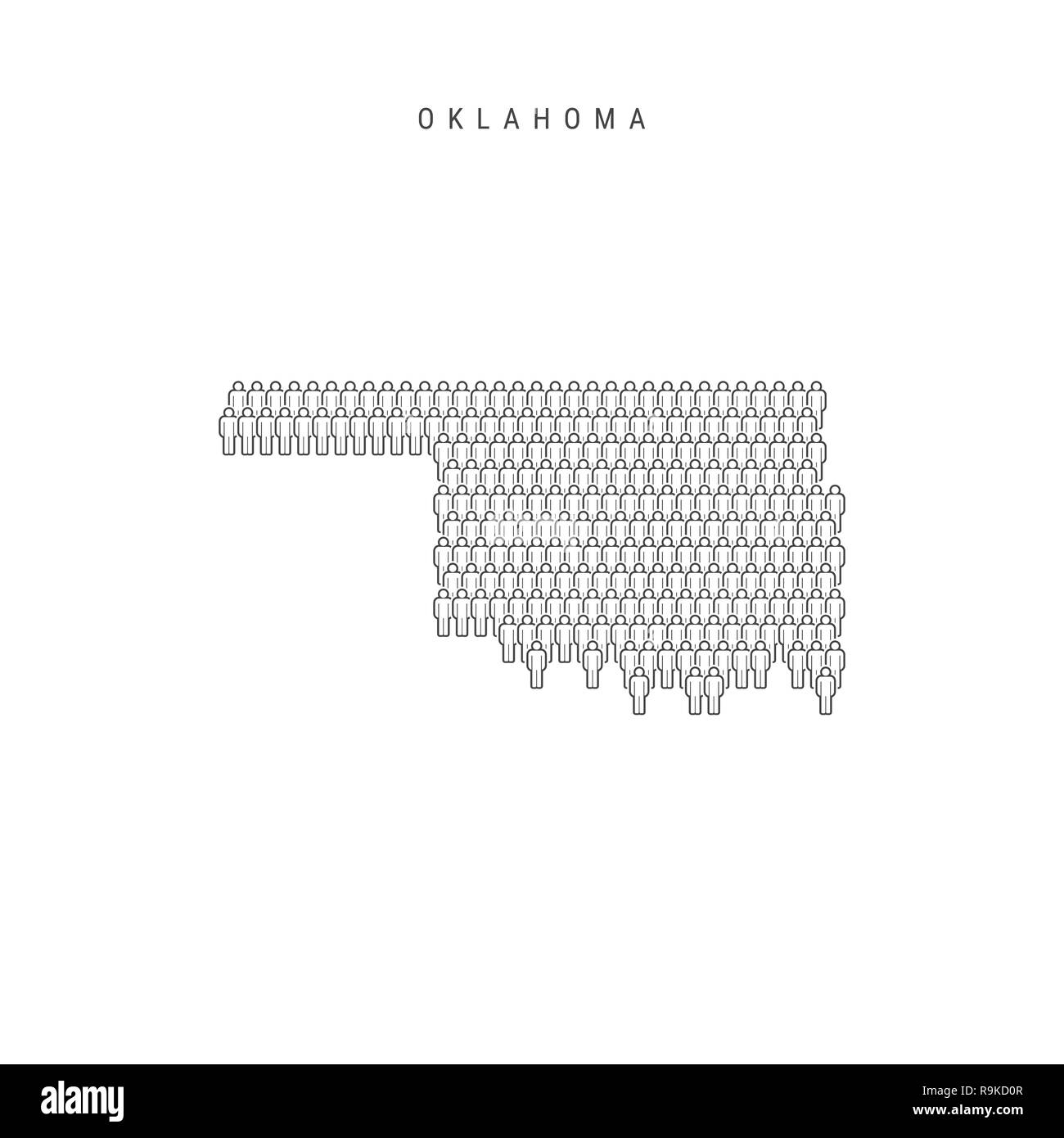 Leute Karte von Oklahoma, US-Staat. Stilisierte Silhouette, Leute in der Form einer Karte von Oklahoma. Oklahoma Bevölkerung. Abbildung isoliert auf W Stockfoto