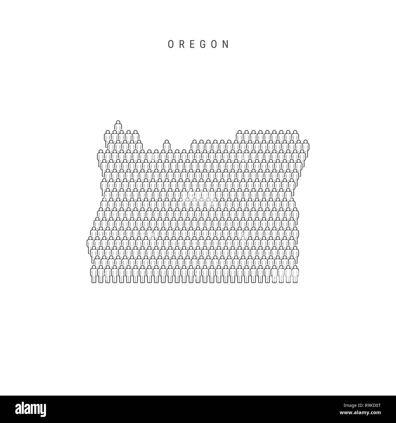Leute Karte von Oregon, USA. Stilisierte Silhouette, Leute in der Form einer Karte von Oregon. Oregon Bevölkerung. Abbildung isoliert auf weißem B Stockfoto
