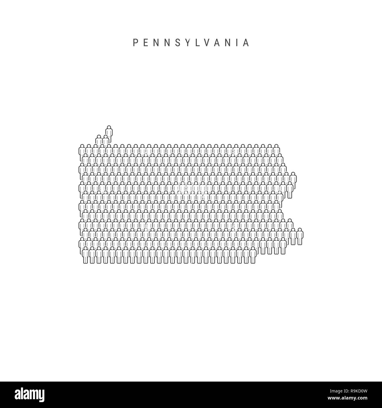 Leute Karte von Pennsylvania, US-Staat. Stilisierte Silhouette, Leute in der Form einer Karte von Pennsylvania. Pennsylvania Bevölkerung. Abbildung I Stockfoto