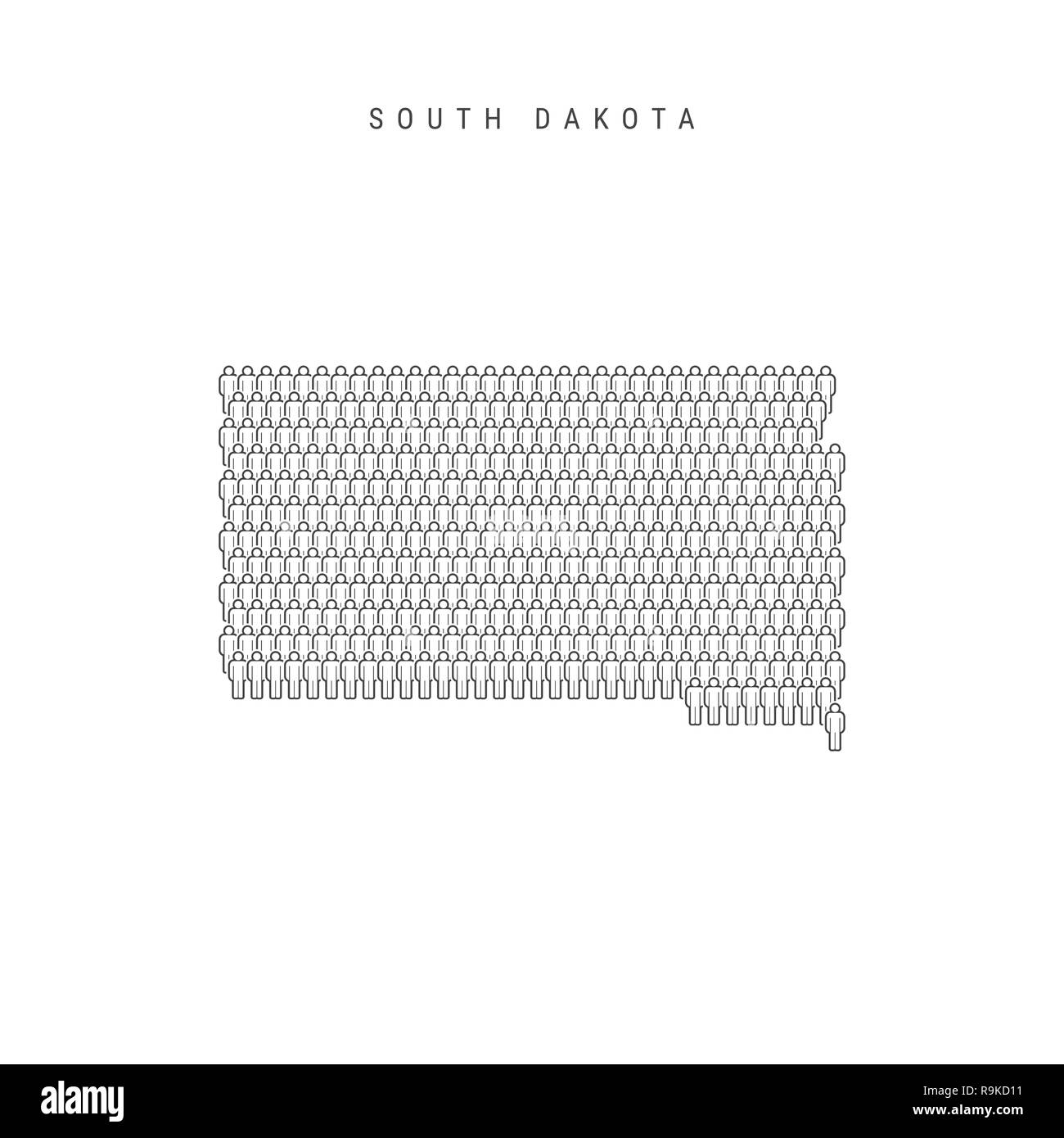 Leute Karte von South Dakota, USA. Stilisierte Silhouette, Leute in der Form einer Karte von South Dakota. South Dakota Bevölkerung. Abbildung I Stockfoto