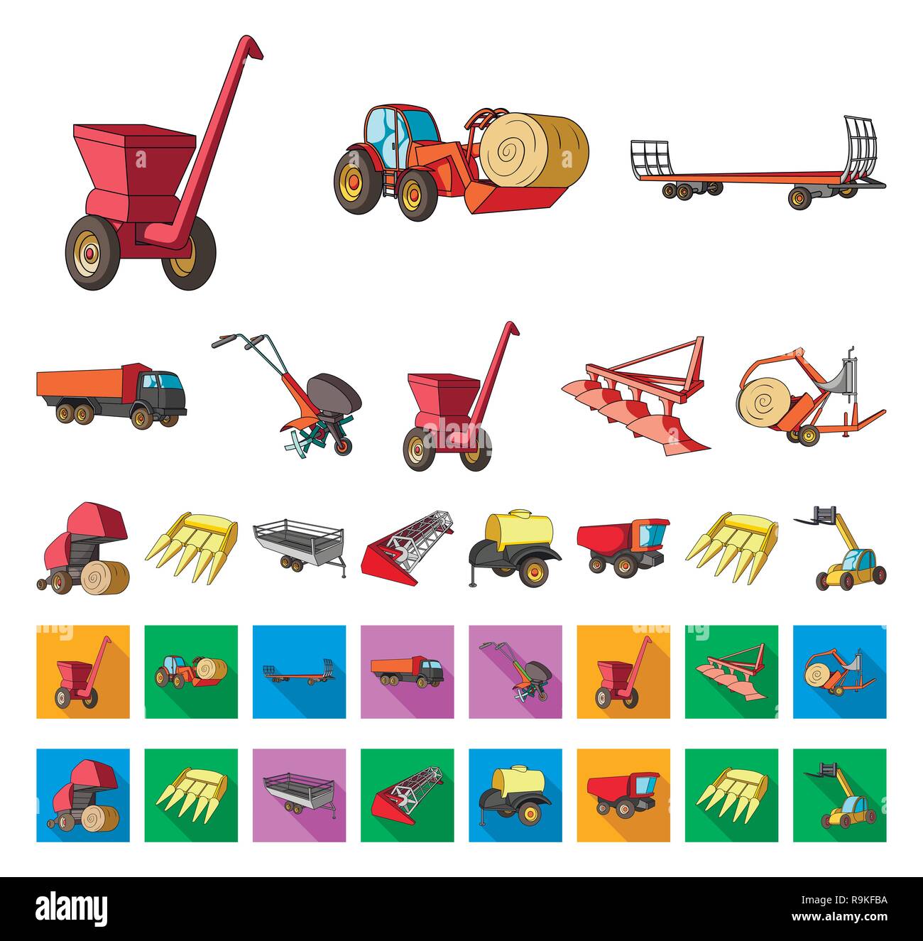 Landwirtschaftliche, Achse, Barrel, Auto, Warenkorb, Cartoon, flach, Reinigung, Sammlung, Mähdrescher, Design, Gerät, Dumper, Ausrüstung, Landwirtschaft, Gabelstapler, Stapler, Heu, Icon, Illustration, isoliert, Kit, Logo, Maschine, Maschinen, motoblock, Umzug, Verpackung, Pflug, Verarbeitung, Rolle, Rollen, Schraube, Set, Aktenvernichter, Zeichen, spezielle, Lagerung, Aufbewahrung, Stroh, Symbol, Werkzeug, Traktor, Anhänger, Transport, Transport, Vektor, Wasser, Bewässerung, Rad Vektor Vektoren, Stock Vektor