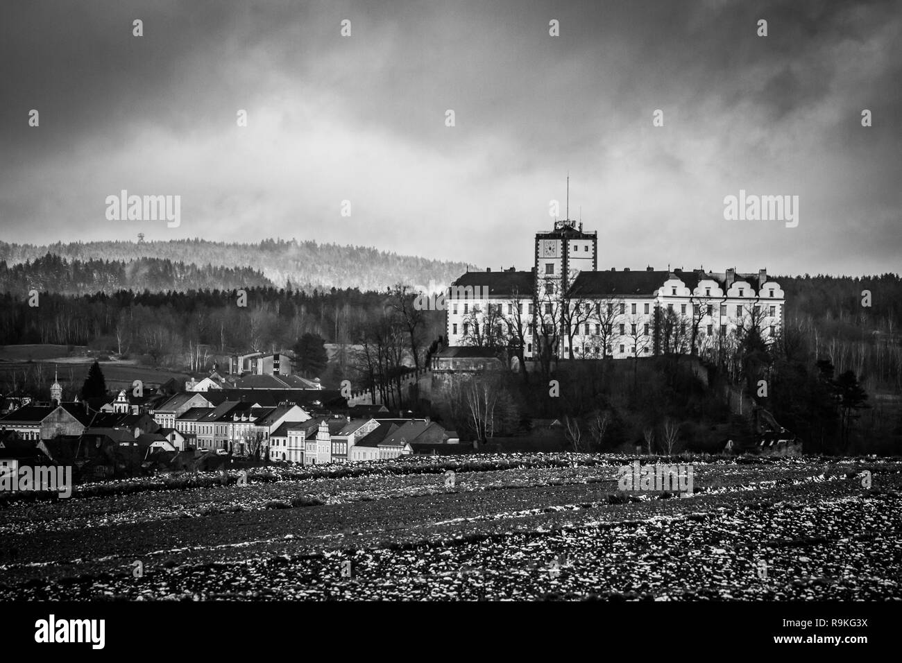 Das Schloss von Weitra, Waldviertel, Niederösterreich, Niederösterreich (schwarz-weiß Foto) Stockfoto