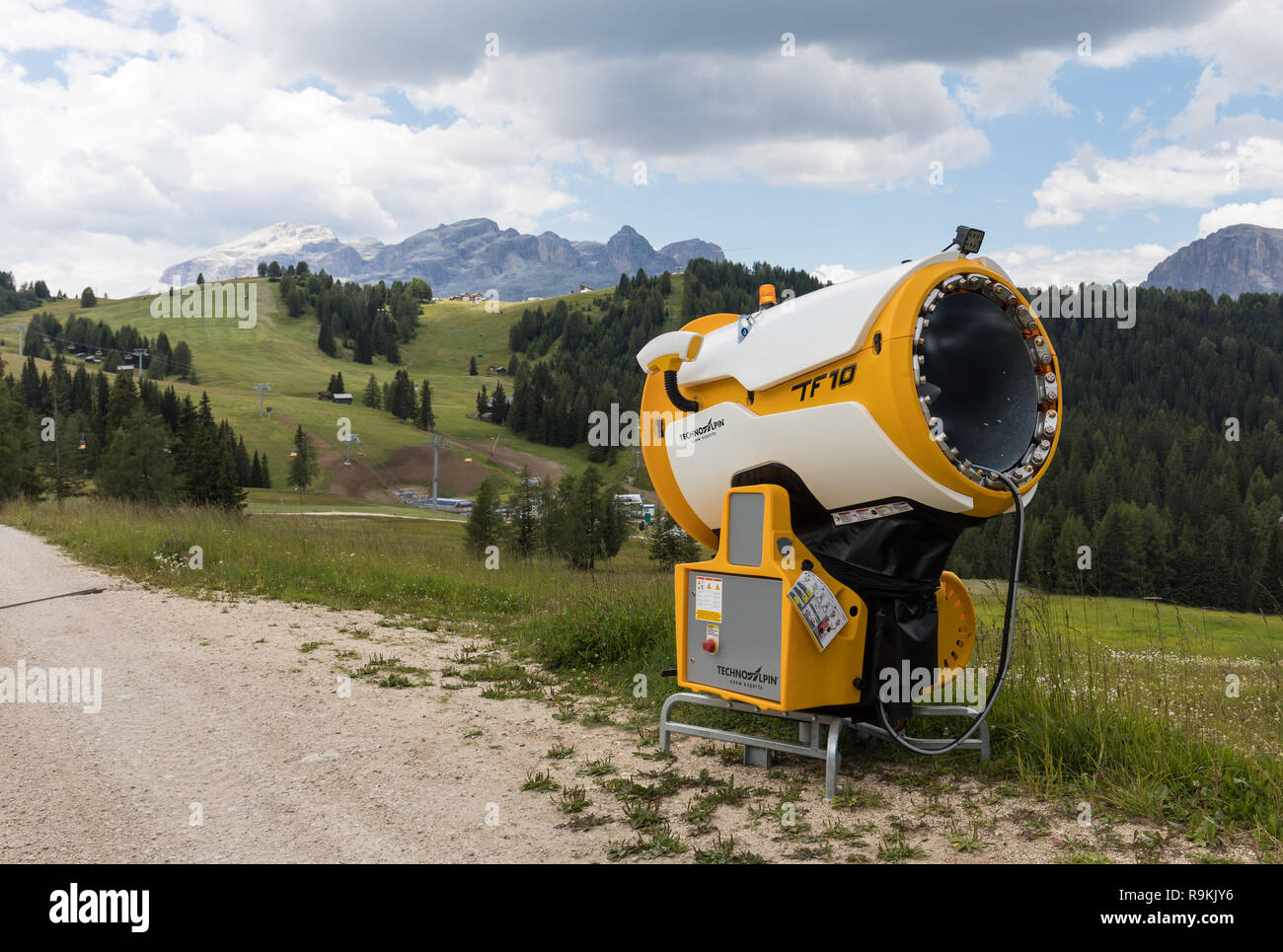 Schneekanone, Alta Badia, Dolomiten, Italien Stockfoto