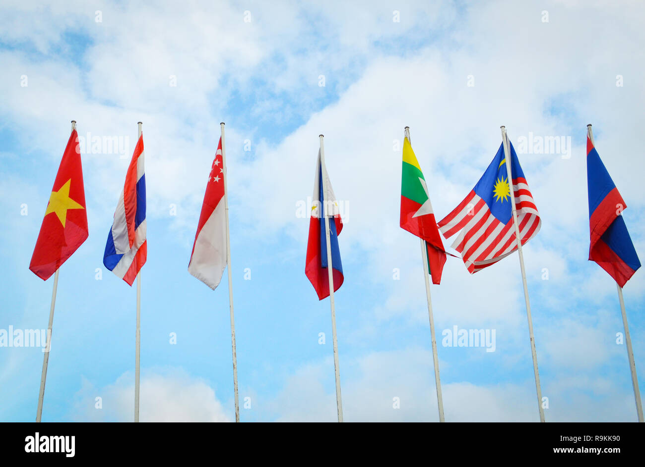 Nationale Fahnen der Südostasiatischen Ländern, AEC, ASEAN-Wirtschaftsgemeinschaft Flags Stockfoto