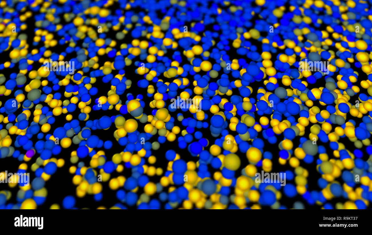 Partikel Kugeln abstrakt Hintergrund. Flug zwischen bunten Gasmoleküle 3d-Abbildung. Stockfoto