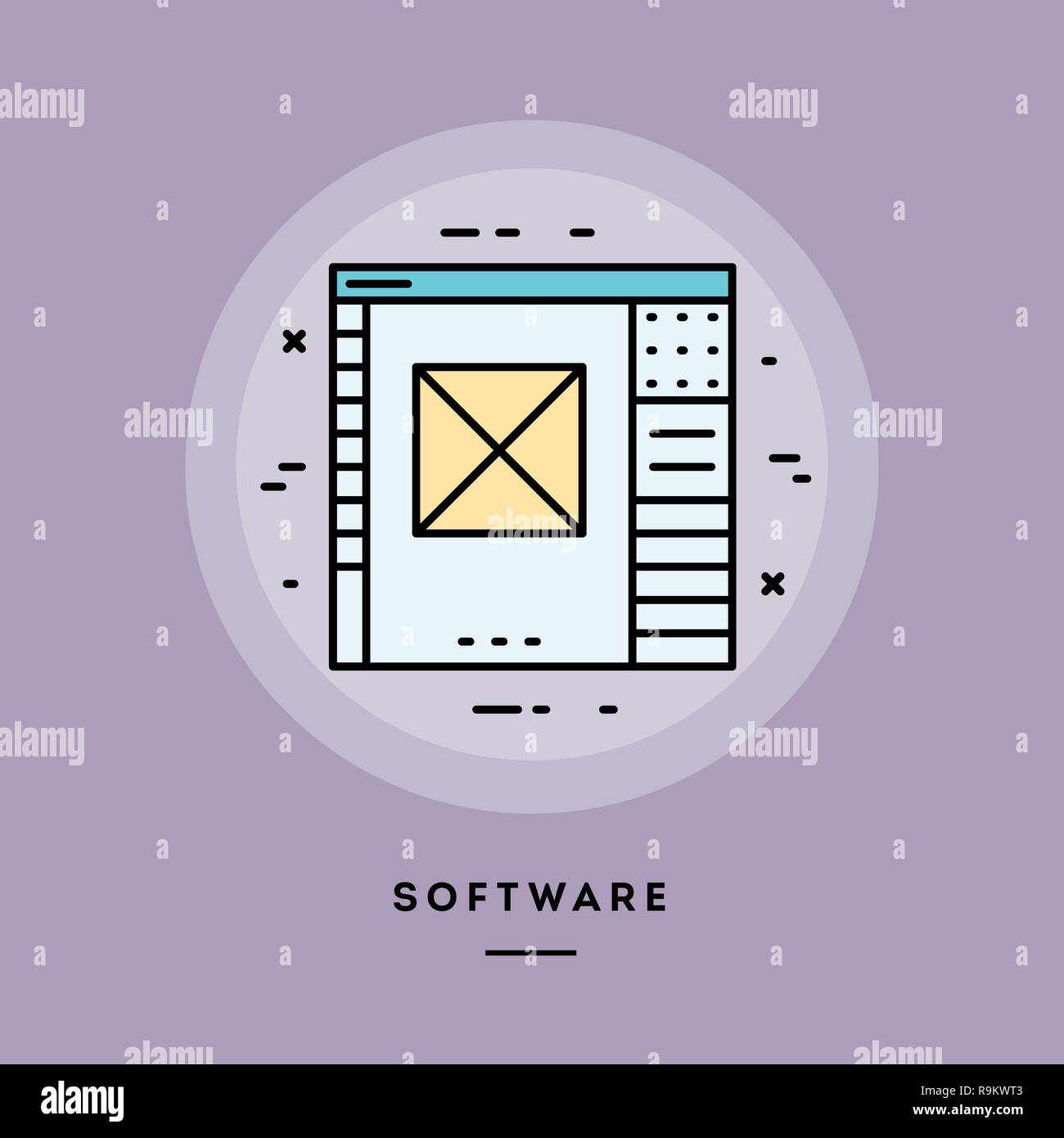 Software, flache Bauform dünne Linie Banner. Vector Illustration. Stock Vektor