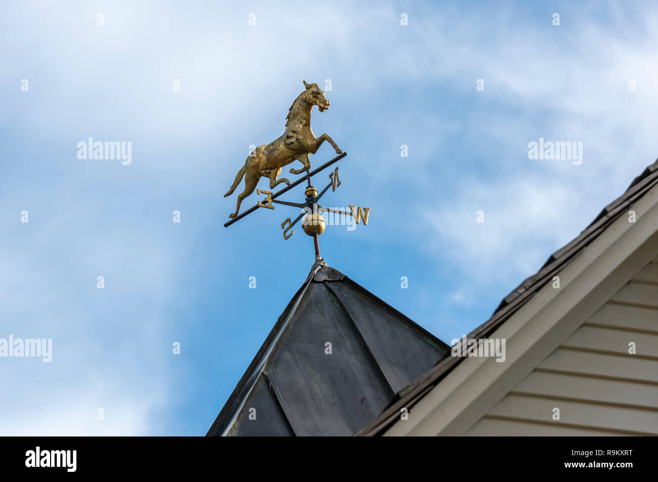 Pferd Wetterfahne auf dem Dach der Scheune Stockfoto