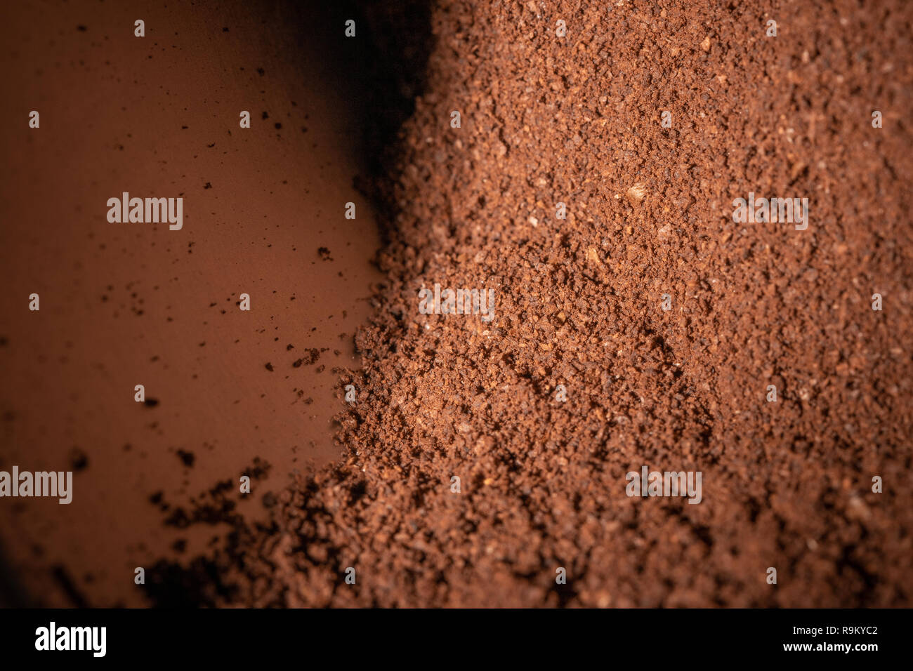 Die Textur des gemahlenen Kaffee. Ausgewählte Schwerpunkte Stockfoto