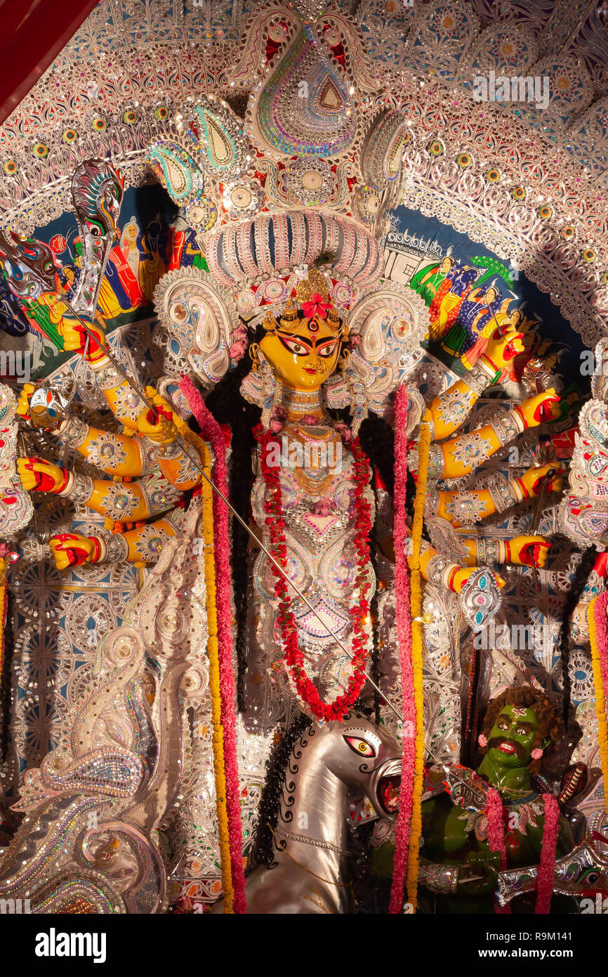 Reibe Kailash, Neue Delhii, DT-16 Oct 2018. Eine Ansicht von Durga Puja Pandal Idiol In Stockfoto
