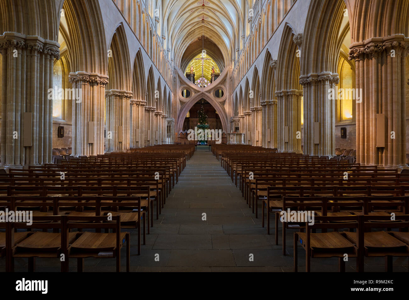 Querformat der Wells Cathedral Kirchenschiff Stockfoto