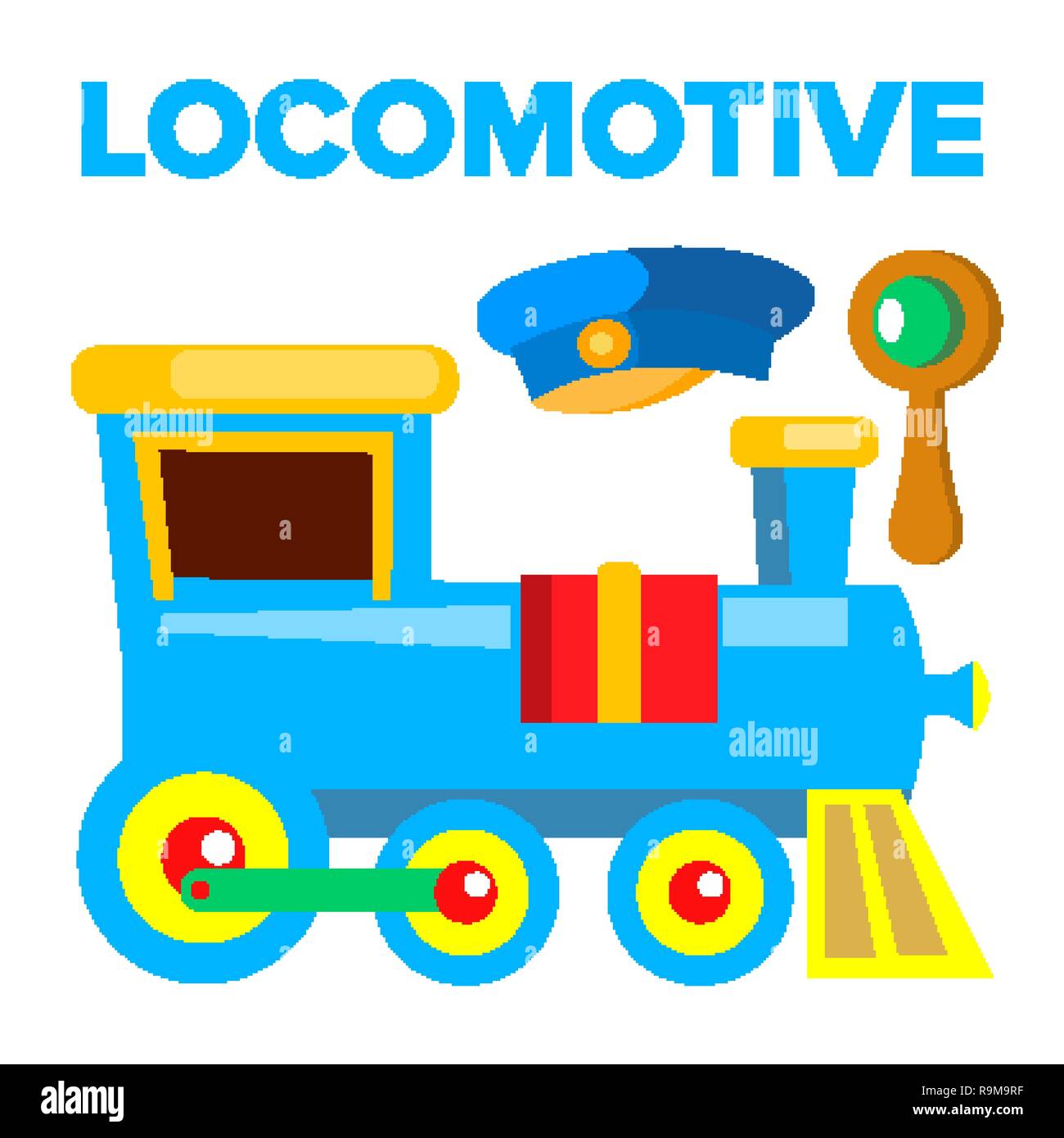 Lokomotive Vektor Kinder Spielzeug Zug Strasse Bahn Isolierte Cartoon Illustration Stock Vektorgrafik Alamy